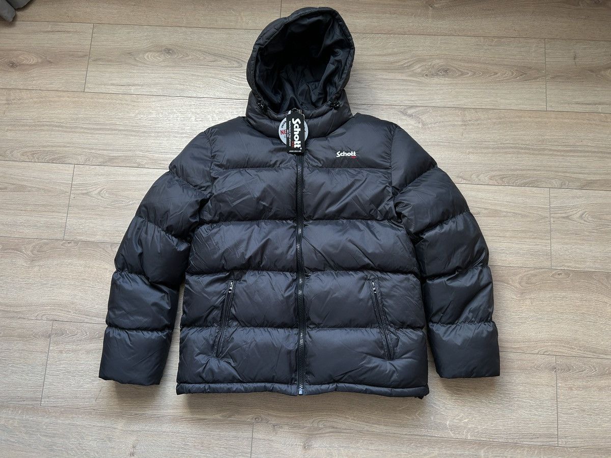 image of Archival Clothing x Schott New Schott Winter Puffer Jacket in Dark Grey, Men's (Size 2XL)