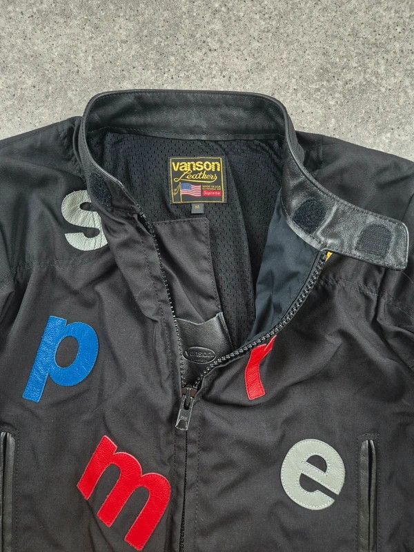 Supreme Black Vanson Leathers Cordura Letters Jacket Size M