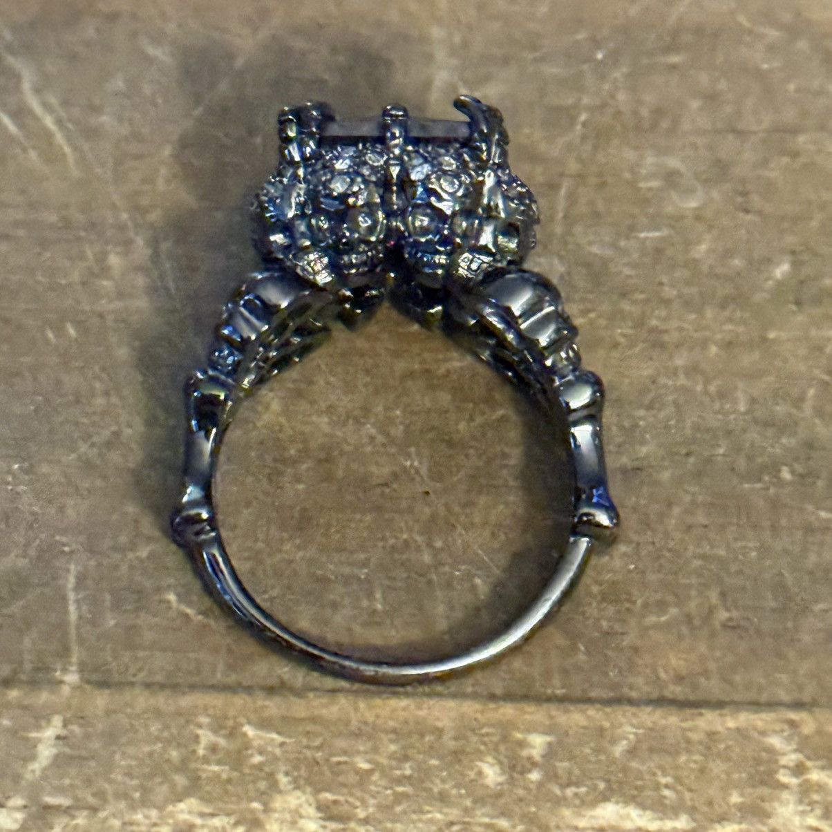 Other Gothic dark silver tone purple princess cut skull ring Size ONE SIZE - 8 Thumbnail
