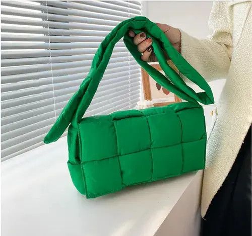 Vintage Puffer Quilted Green Shoulder Tote Bag, Men's