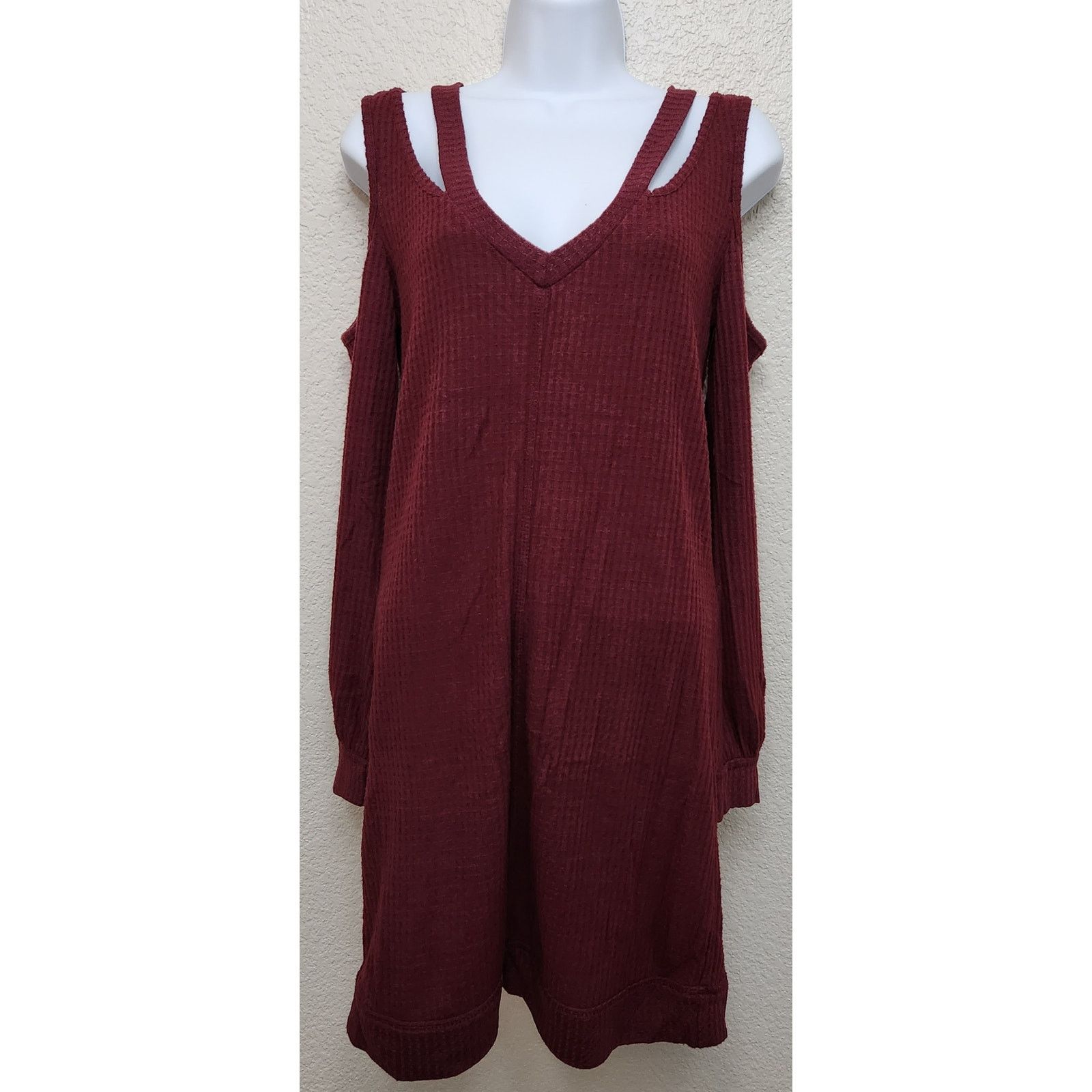 Other Venus Burgundy Waffle Knit Cold Shoulder Top Small Stretch Size S / US 4 / IT 40 - 1 Thumbnail