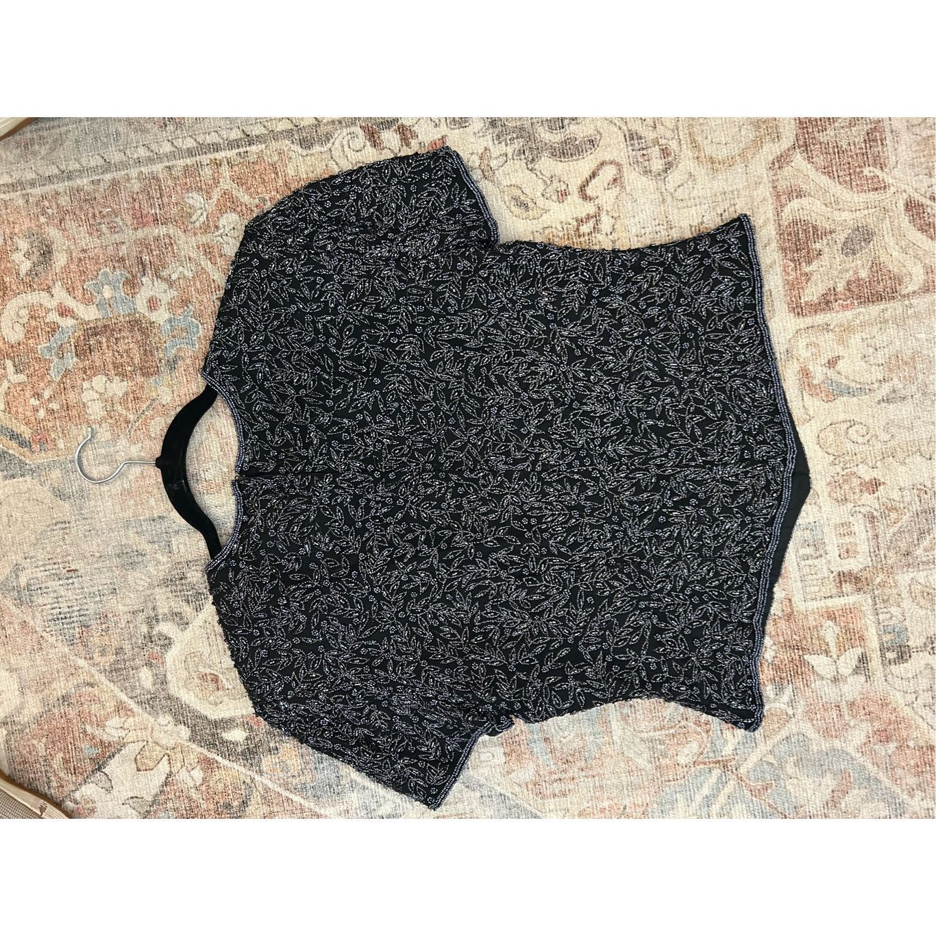 Other Papell Boutique Vintage Beaded Black Silk Blouse, Size Mediu Size M / US 6-8 / IT 42-44 - 2 Thumbnail