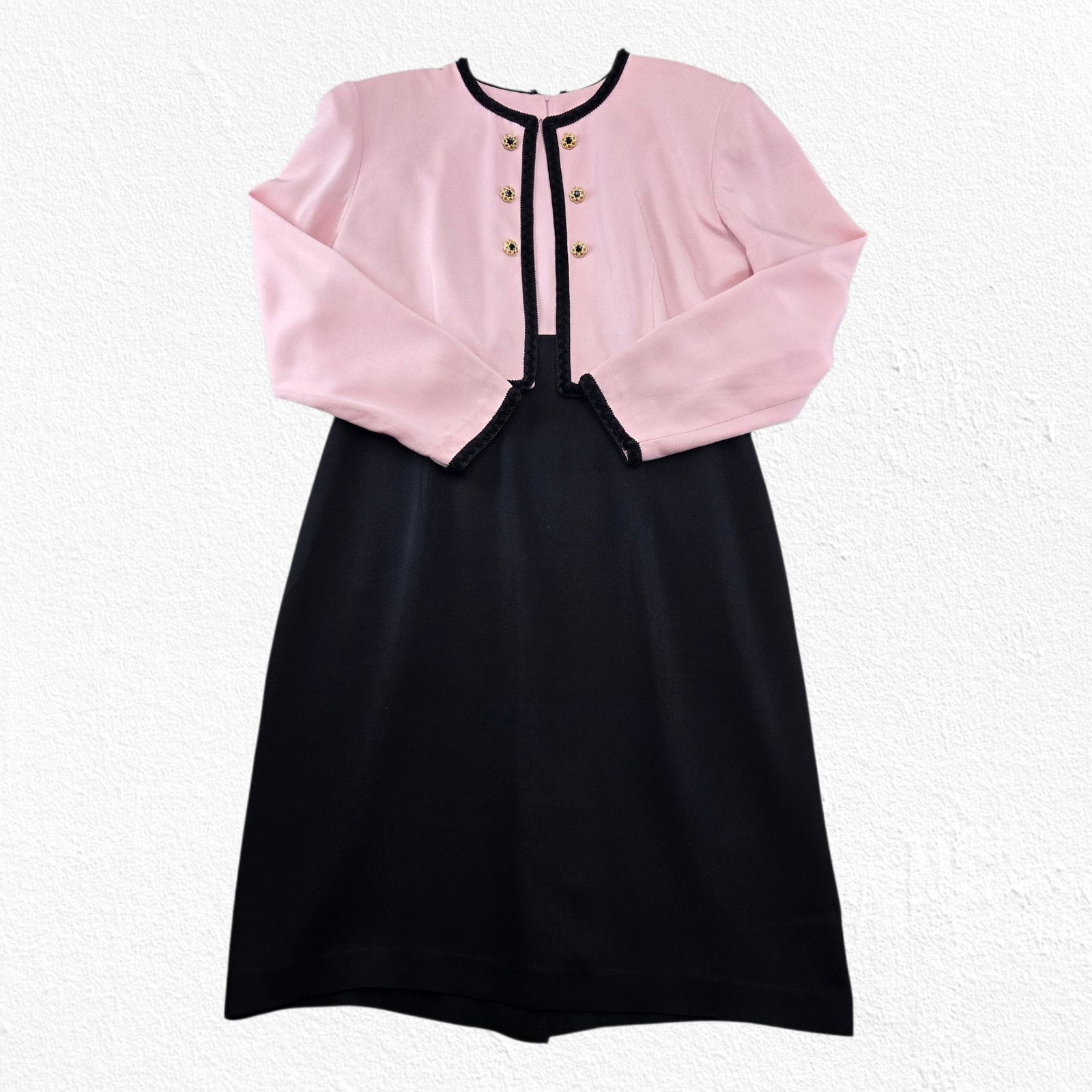 Vintage 1990s Pink Black Polished Dress Size 16 Made in USA Size XXL / US 16-18 / IT 52-54 - 2 Thumbnail