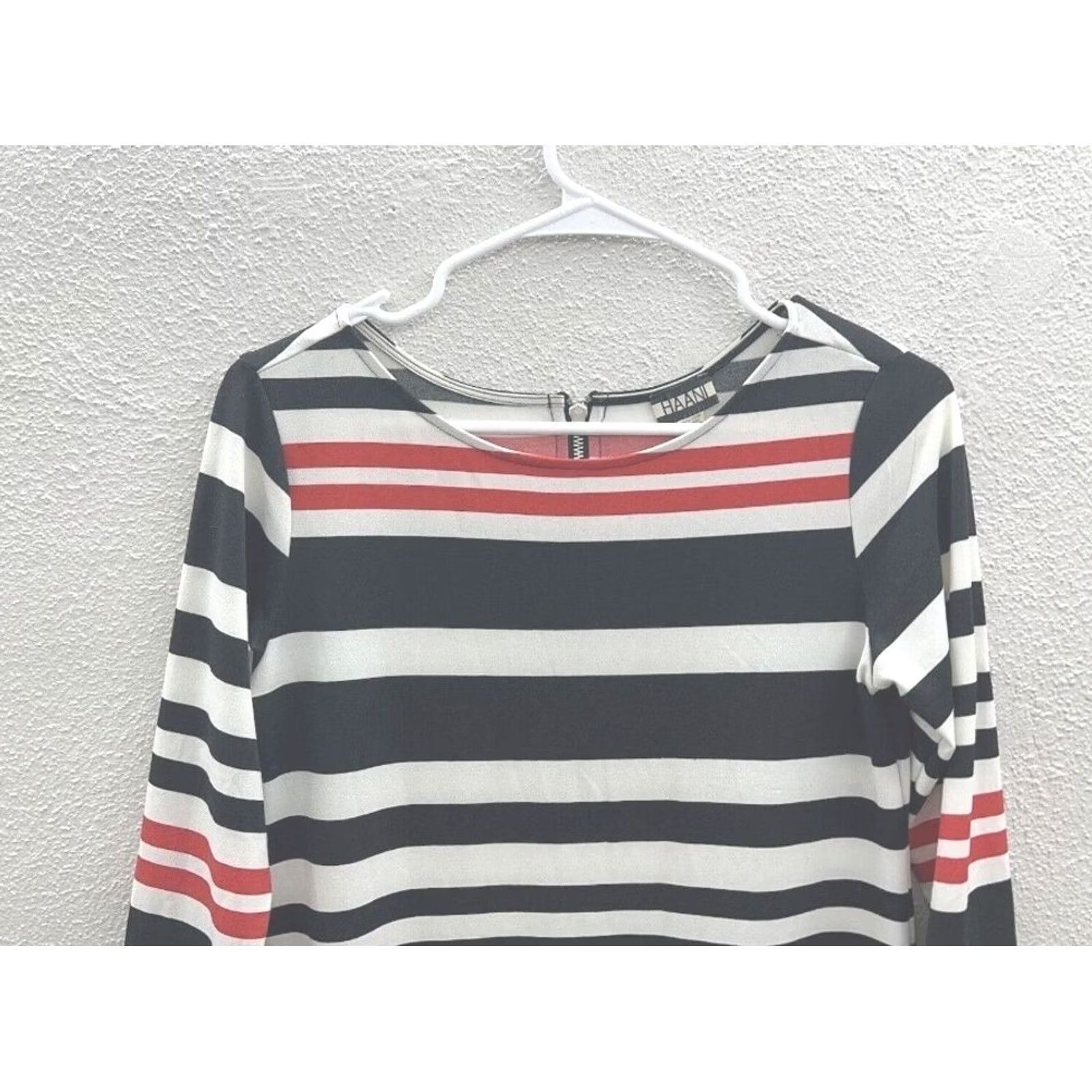 Vintage Womens HAANI Striped 3/4 Sleeve Dress Size Small Knee Length Black Size S / US 4 / IT 40 - 2 Thumbnail