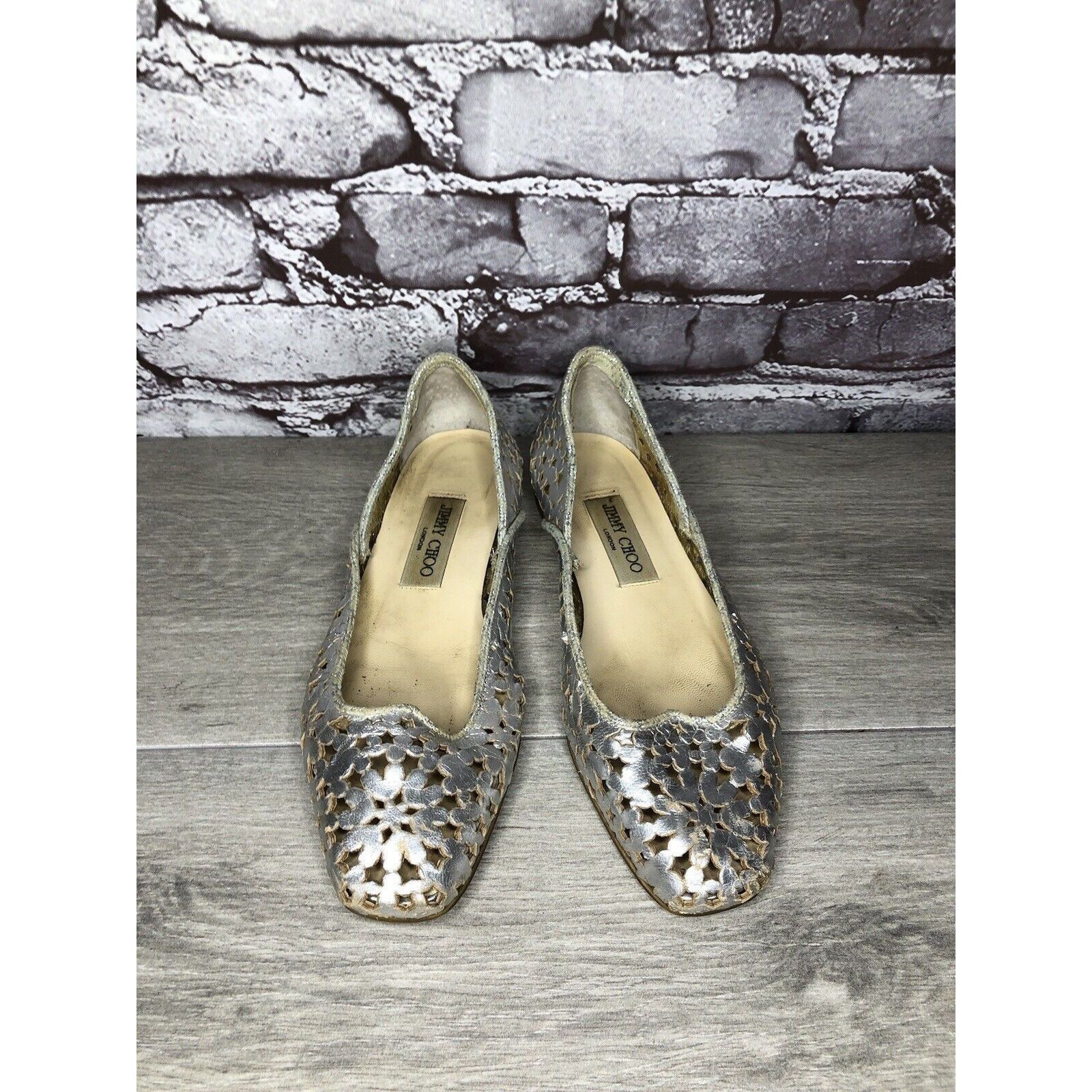 Jimmy Choo Jimmy Choo Metallic Silver Leather Cut Out Loafer Flats Wome Size US 7 / IT 37 - 11 Thumbnail