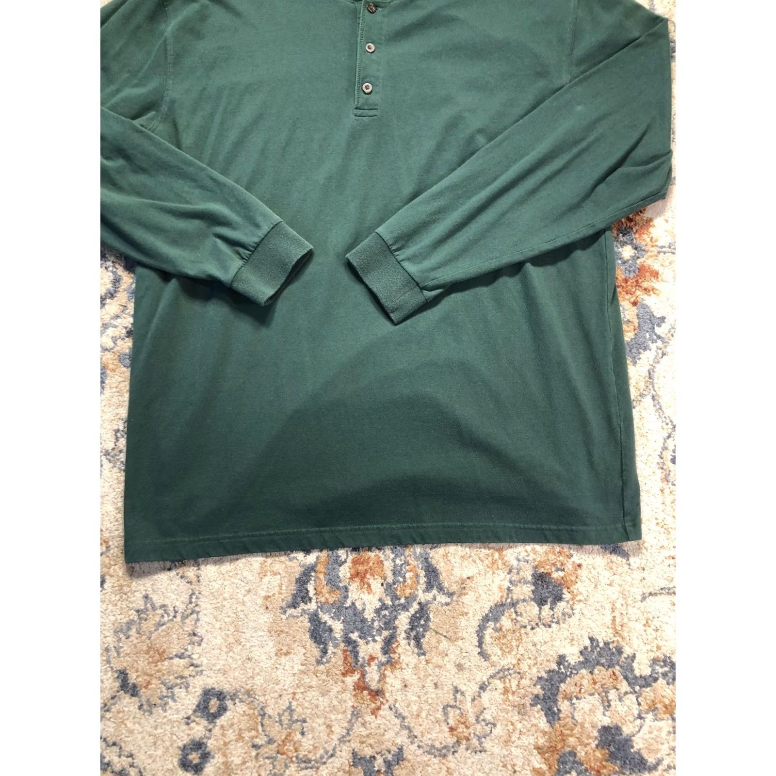 Vintage L.L.Bean Henley Shirt Mens XLT Green Long Sleeve Cotton Tee Tall Soft Knit Size US XL / EU 56 / 4 - 5 Thumbnail