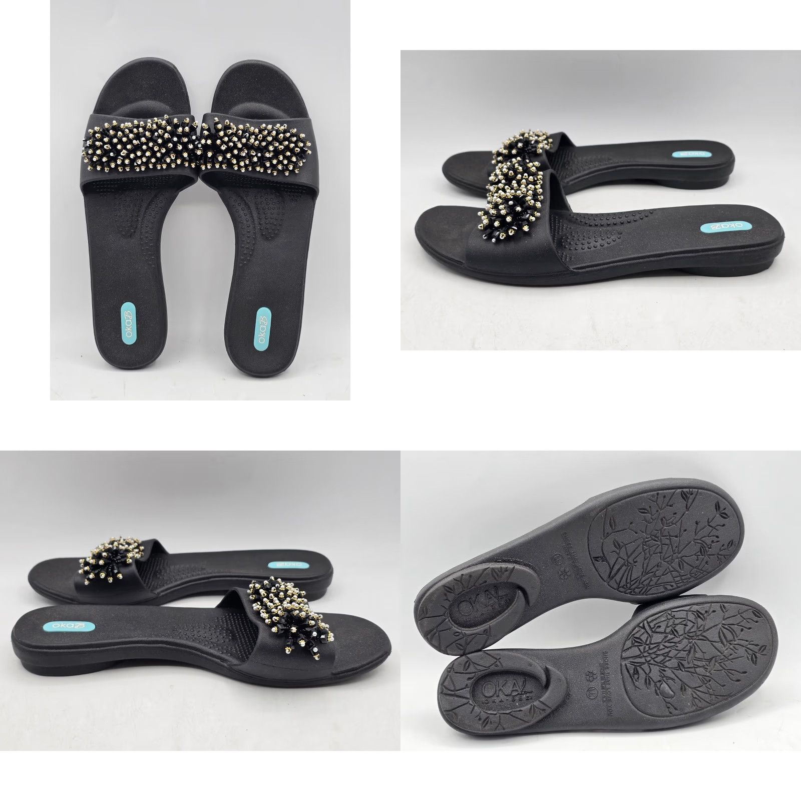 Vintage Oka-B Sandal Women’s Slide Black Multi LL 11.5-12 Casual Travel - Beaded Logo, Solid Pattern, Slip On, Flat Heel Womens Size US 11.5 / IT 41.5 - 8 Thumbnail