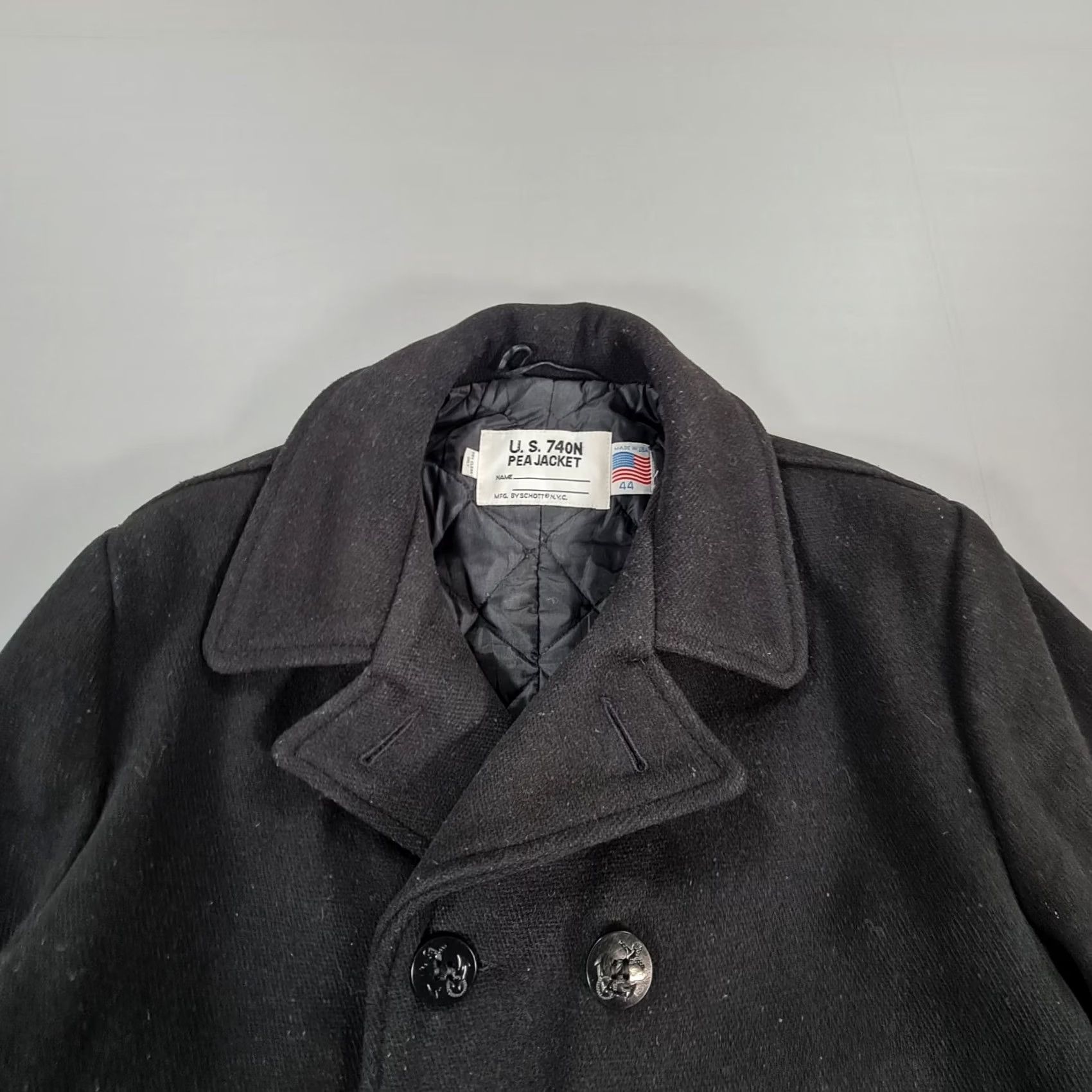 Schott SCHOTT 740N Mens Coat Black 44 Peacoat Double Breasted USA Wool Winter Medium Regular Fit Mens Coat US Made USA Size US S / EU 44-46 / 1 - 2 Thumbnail