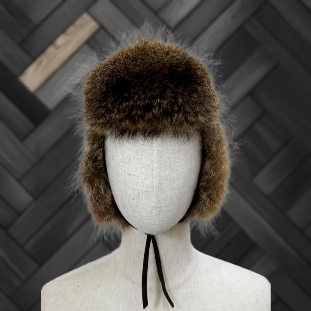 Vintage Vintage Italian Leather Trapper Hat - Real Fur Sheepskin Bomber Caps, Ear Flap, 1 Size, Brown, Men, Winter/Fall, Solid Pattern Size ONE SIZE - 1 Thumbnail