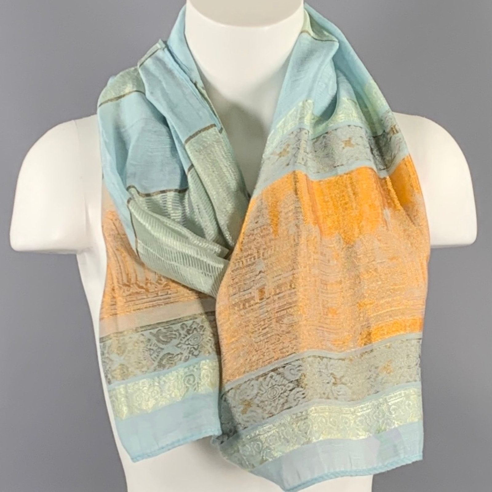 Other NO BRAND Light Blue Copper Silk Scarves Size ONE SIZE - 1 Thumbnail