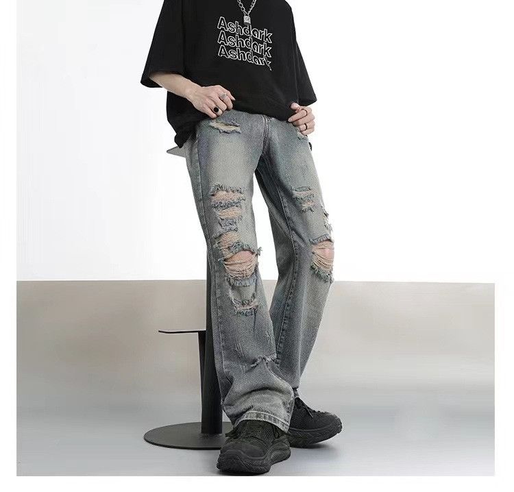 Japanese Brand Men's street hiphop loose distressed washed ripped jeans Size US 32 / EU 48 - 3 Thumbnail