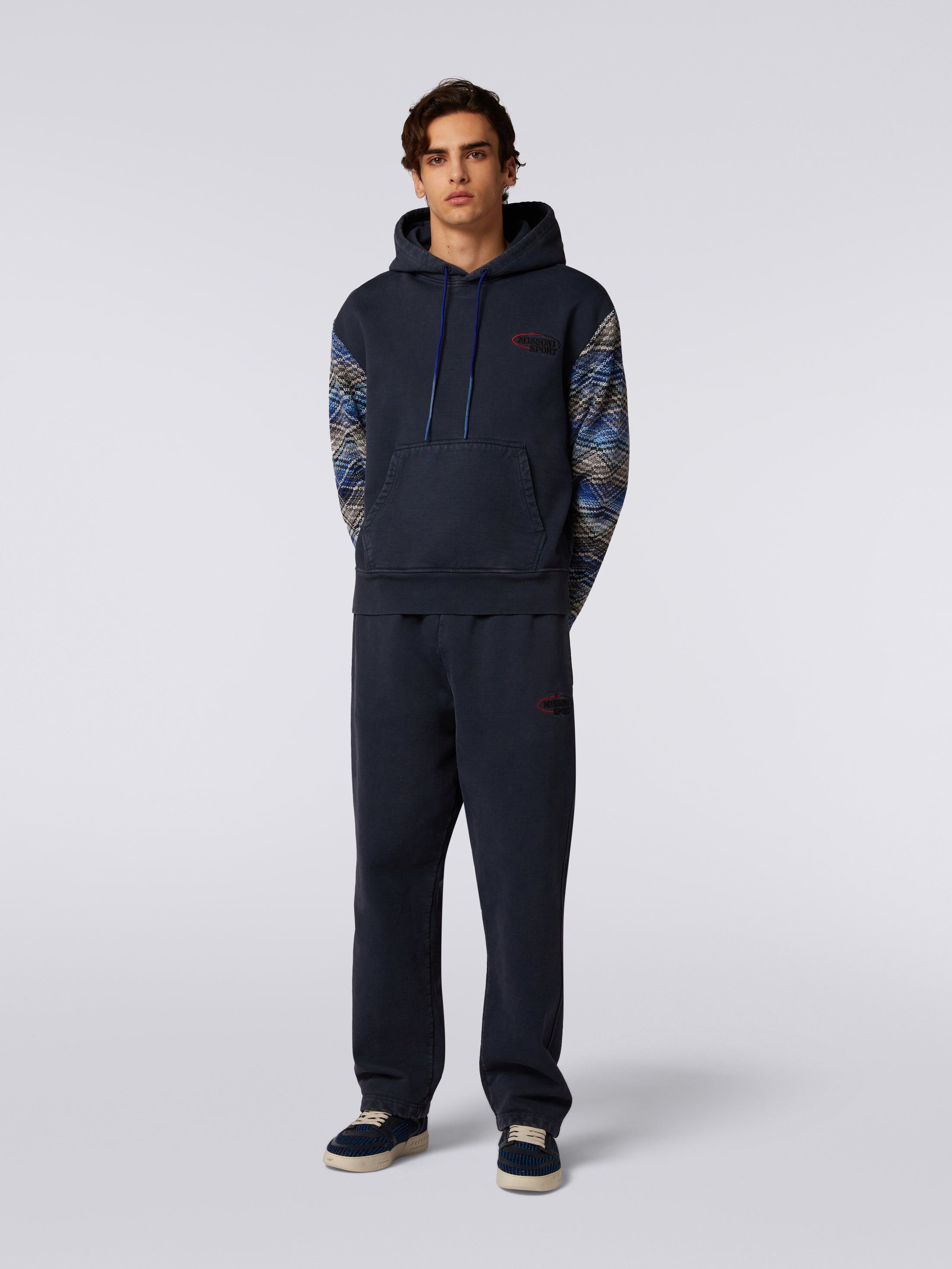 Missoni o1mle1025 Knit Sleeve Insert Logo Hoodie in Dark Blue Size US M / EU 48-50 / 2 - 2 Thumbnail