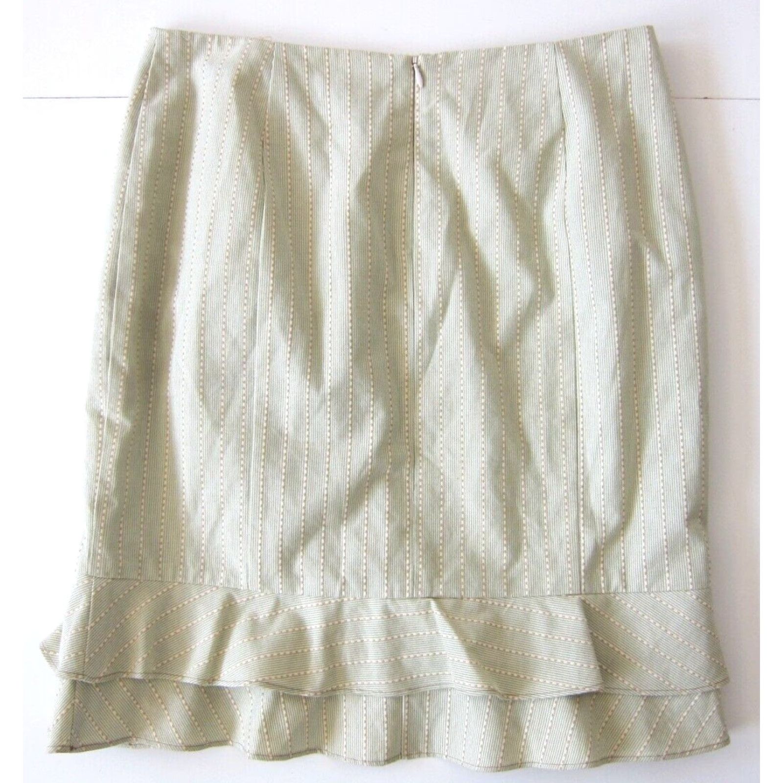 Nanette Lepore Nanette Lepore 100% Cotton Green Orange Pinstripe Ruffle Straight Pencil Skirt 4 Size 27" / US 4 / IT 40 - 2 Thumbnail