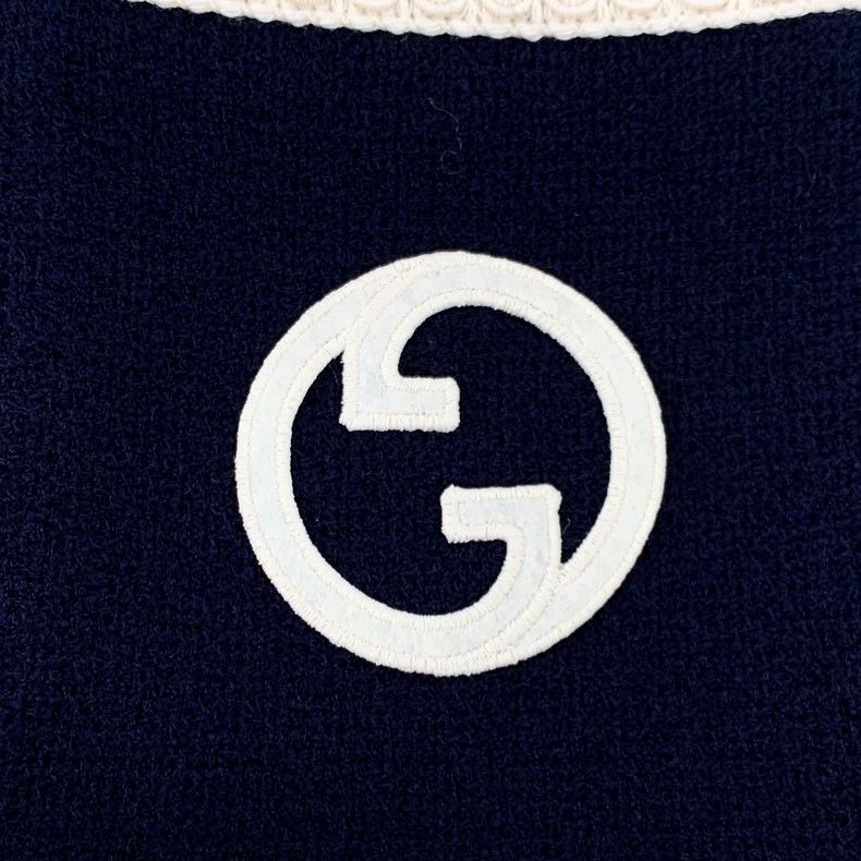 Gucci Gucci23 dark blue logo embroidered wool V-neck sleeveless d Size S / US 4 / IT 40 - 6 Thumbnail