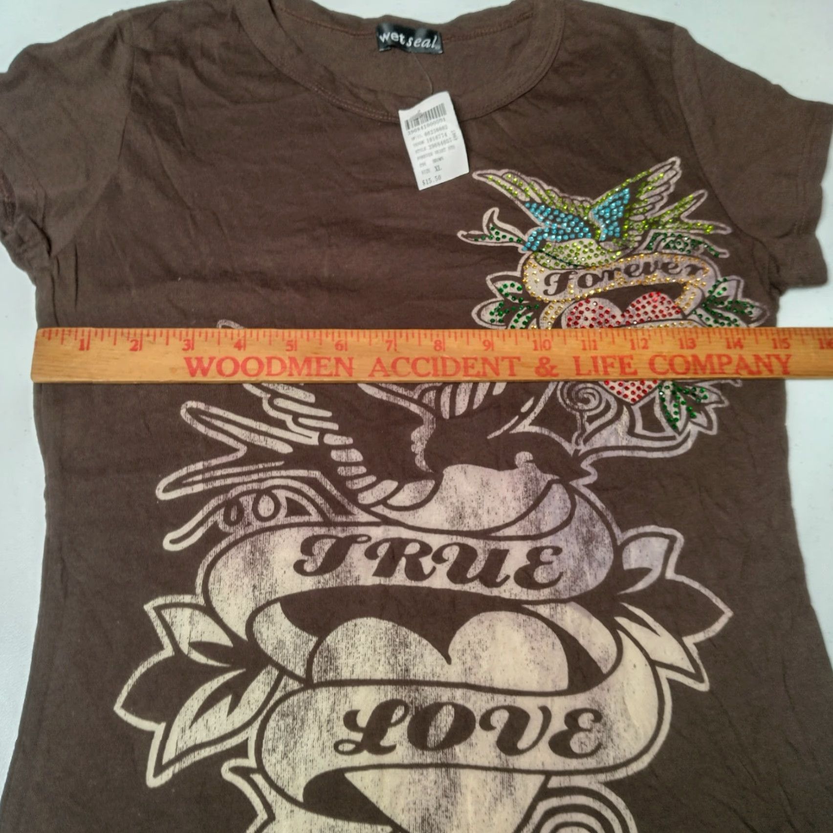 Vintage VINTAGE Wet Seal T-Shirt Women Juniors XL Brown Casual Winged Heart Rhinestones 2000s Size XL / US 12-14 / IT 48-50 - 5 Thumbnail
