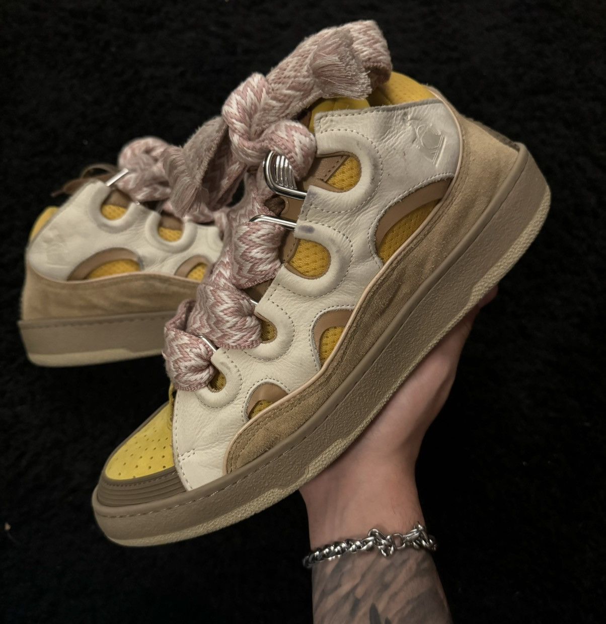 Pre-owned Lanvin Curb Lace Sneaker Yellow