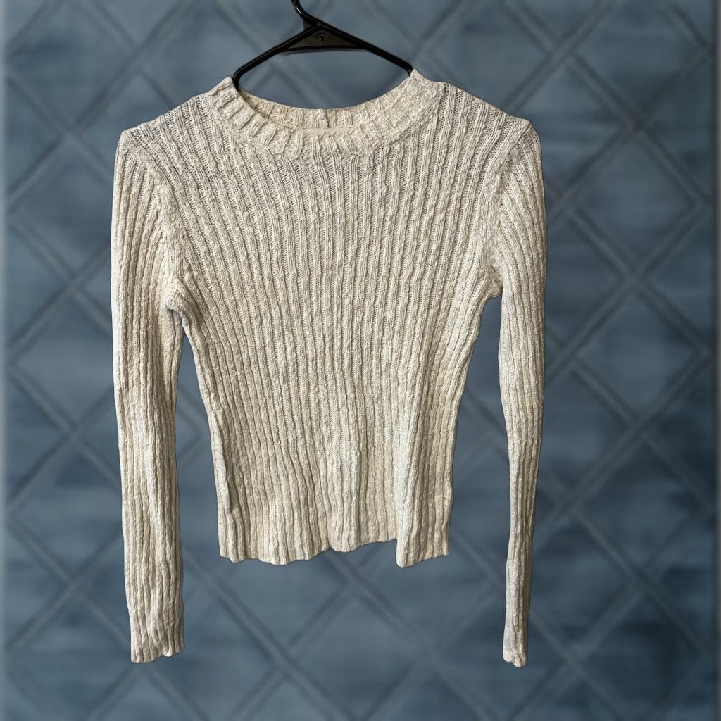 Vince Vince Womens Small White Ribbed Raglan Mock Neck Cable Knit Cotton Blend Sweater Size XS / US 0-2 / IT 36-38 - 1 Thumbnail