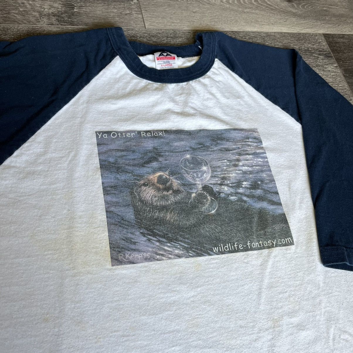 Vintage Vintage 90s You Otter Relax Wine Raglan Sleeve Baseball Tee Size US XL / EU 56 / 4 - 2 Thumbnail