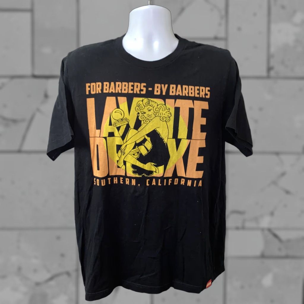 Vintage Layrite Barbers T-Shirt Mens Black Short Sleeve XL Cotton Shirt Size US XL / EU 56 / 4 - 1 Thumbnail