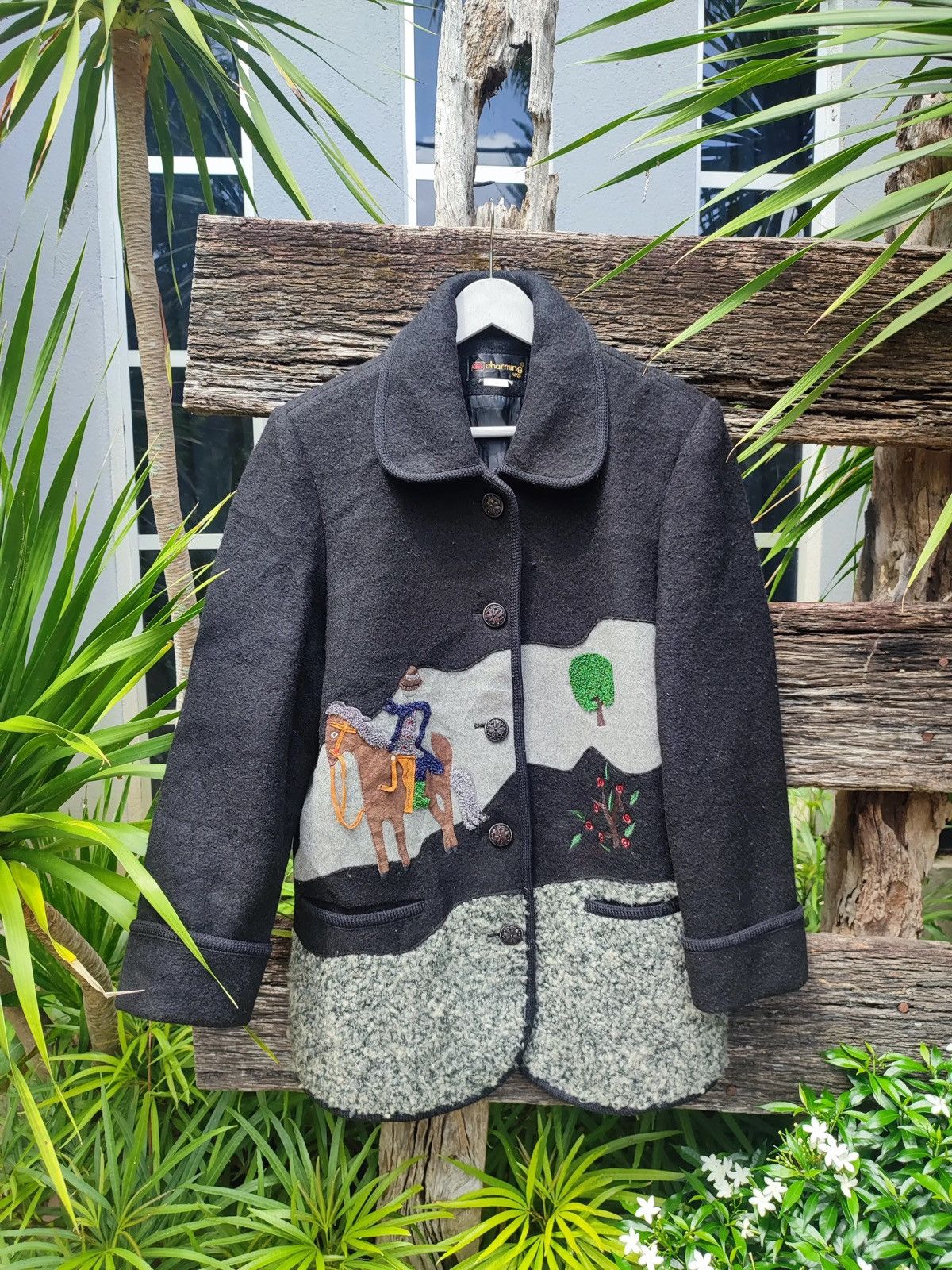 Designer × Vintage Vintage Charming Korea Wool Jacket – Horse Rider Appliqué Size M / US 6-8 / IT 42-44 - 1 Thumbnail