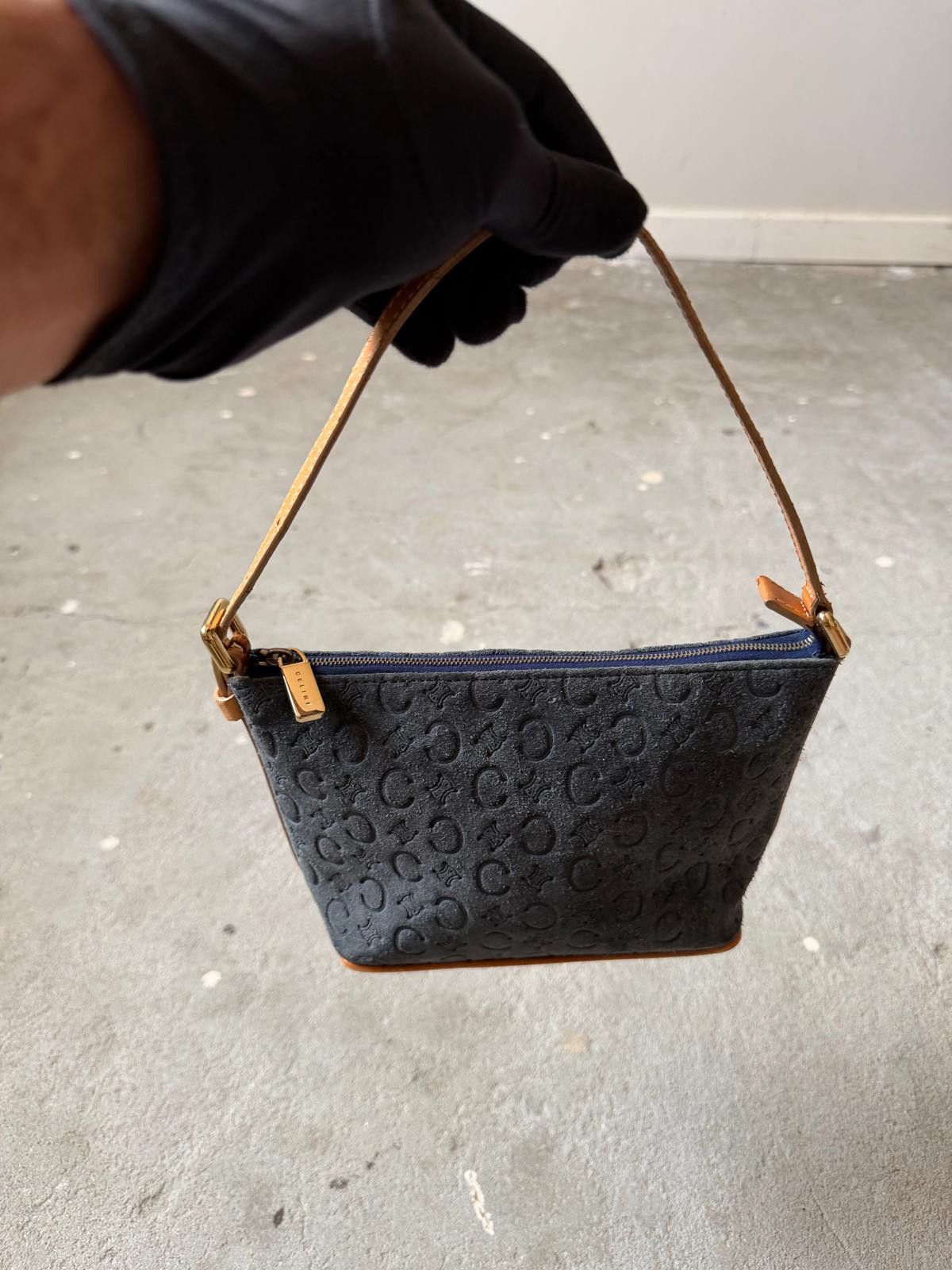 Celine Celine C Macadam Suede Mini Shoulder Bag Navy/Beige Size ONE SIZE - 5 Thumbnail