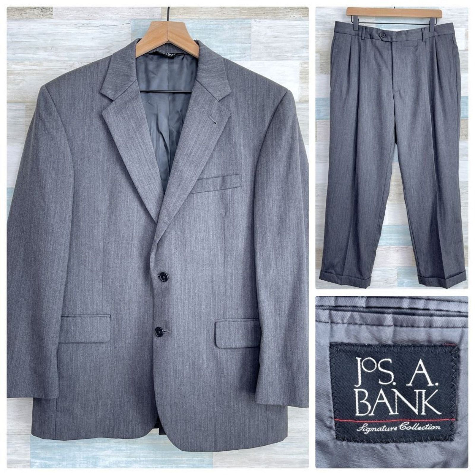 Jos A Bank Signature Suit Gray Herringbone 40S