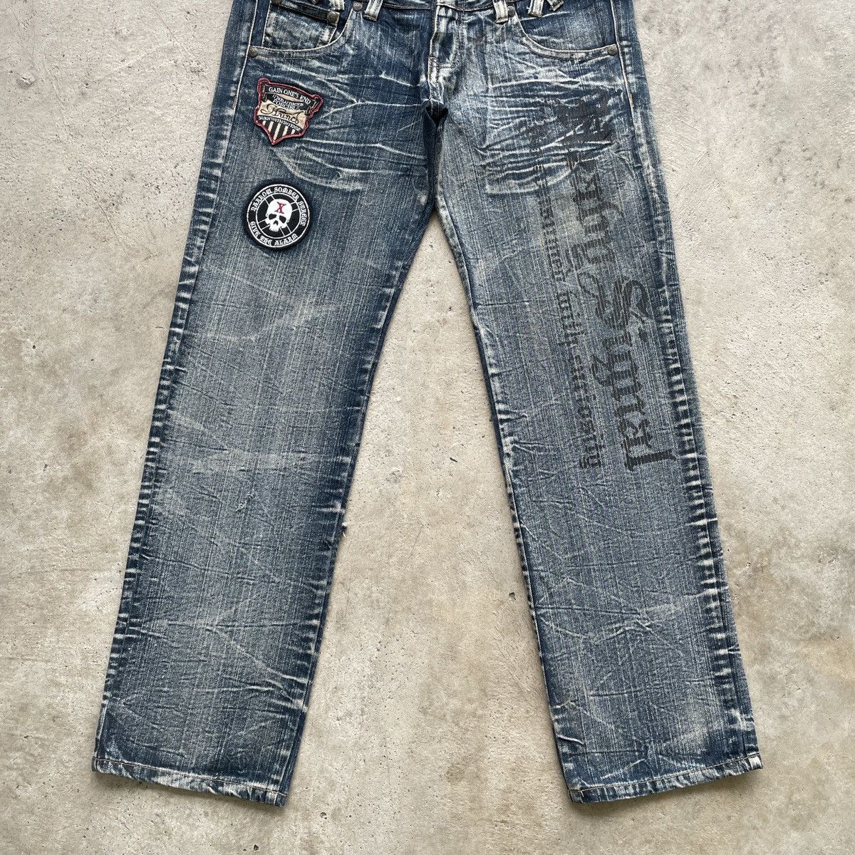 Japanese Brand Rare💥 Vintage Japanese Double Waist Jeans Patch Faded Pants Size US 31 - 4 Thumbnail