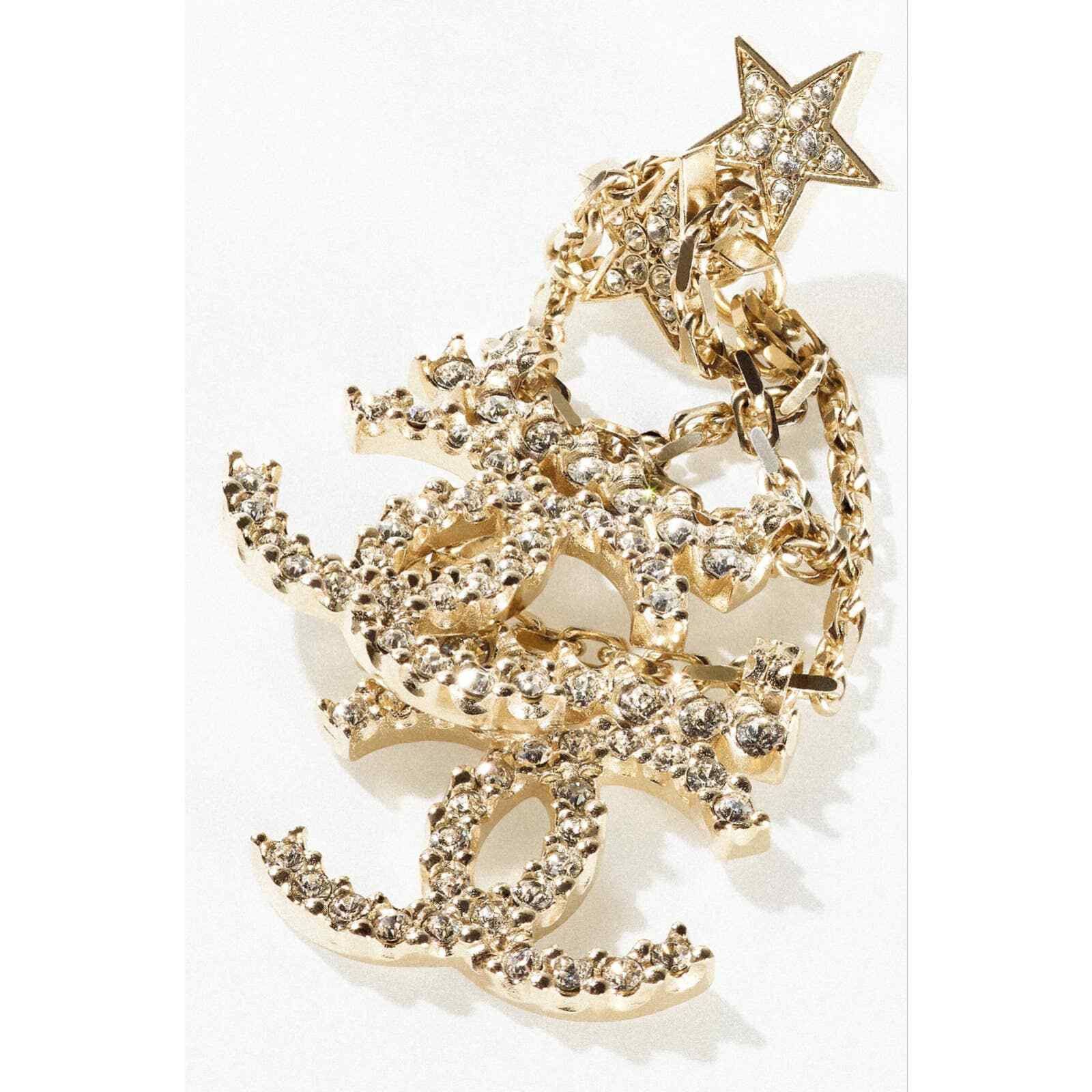 Chanel Chanel Gold Star Crystal Chain Dangle Statement Earrings Size ONE SIZE - 7 Thumbnail