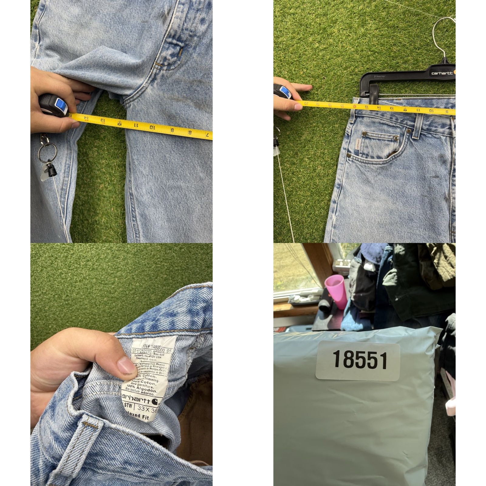 Carhartt Carhartt Jeans Mens 33x36 Dungaree Light Wash Denim Straight Fit B13-DST 90s Logo Size US 33 - 8 Thumbnail