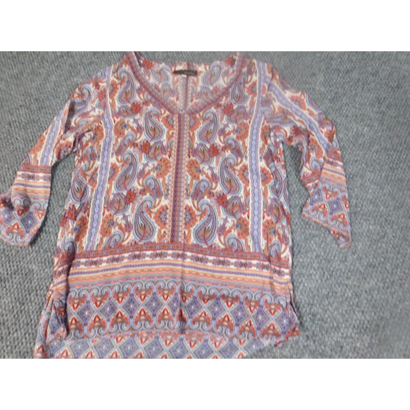 Vintage Crosby Womens Blouse S Red Floral Crew Neck Pullover Stretch Rayon Long Sleeve Regular Fit Button Casual Size S / US 4 / IT 40 - 3 Thumbnail