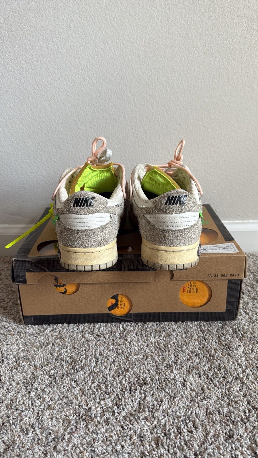 Nike × Off-White Off White Nike Dunk Low Lot #12 of #50 👟☑️🚧🖤🤍 Size US 12 / EU 45 - 3 Thumbnail