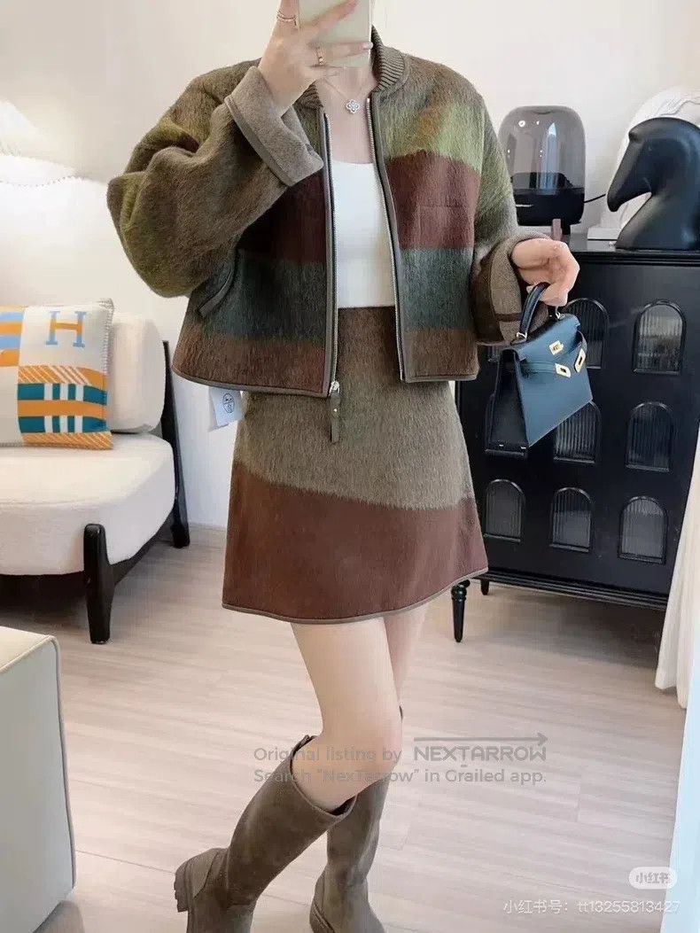 Hermes Hermes Cashmere Mohair Green and Brown Patch Short Jacket Size XXS / US 00 / IT 34 - 8 Thumbnail