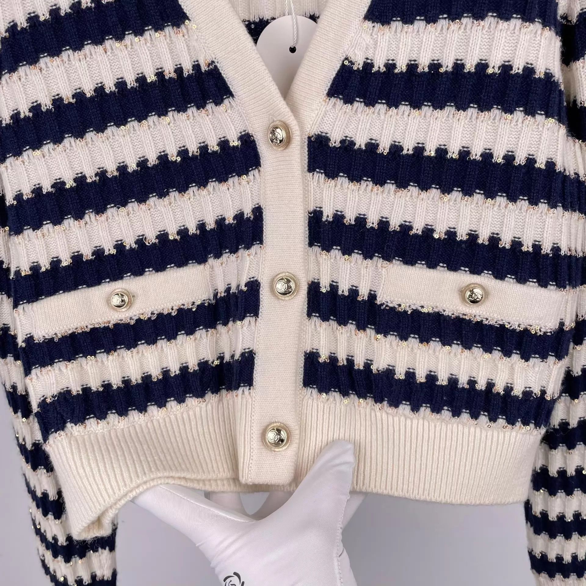 Chanel Chanel Women's Striped Sequin Knit Cardigan 38 Size S / US 4 / IT 40 - 8 Thumbnail
