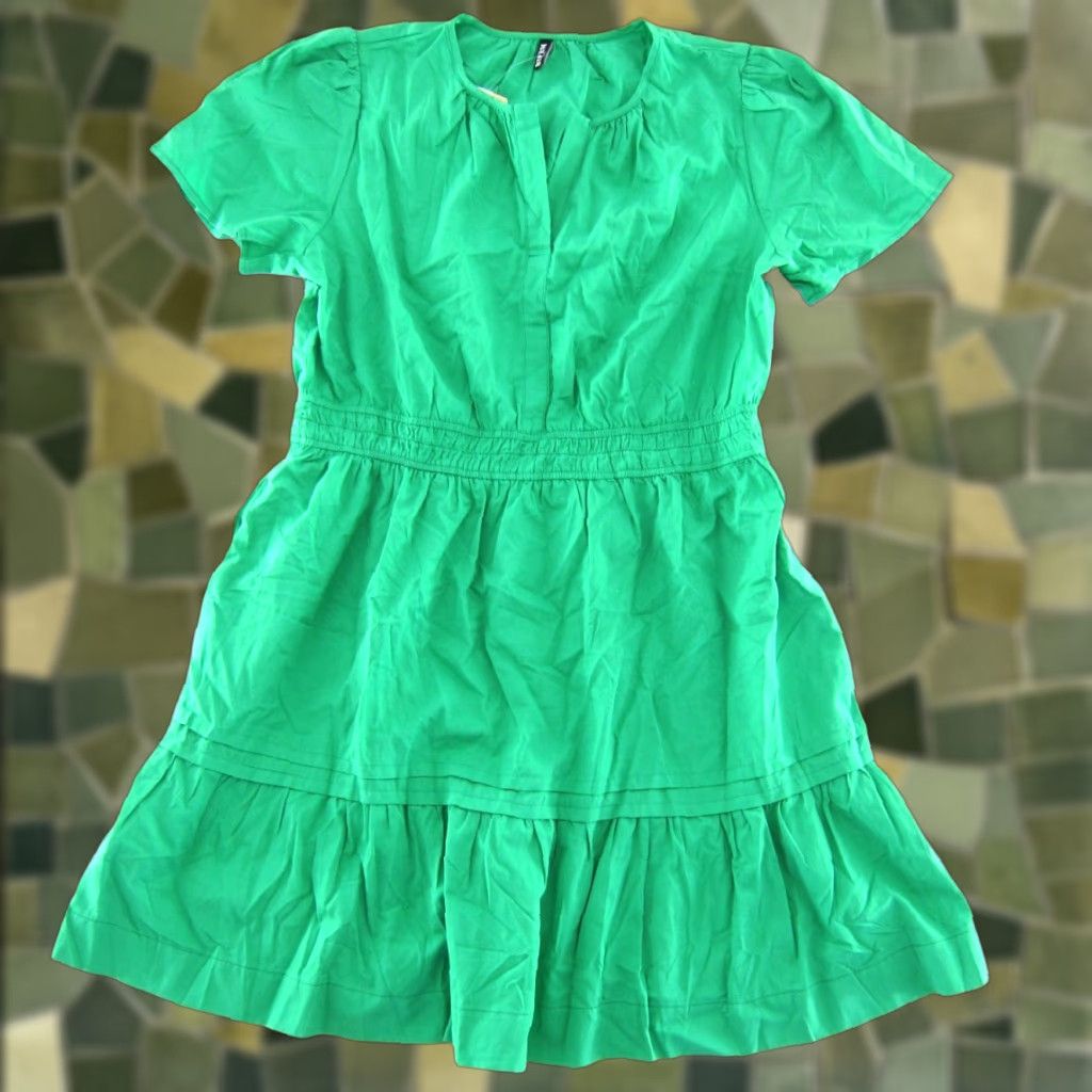 Vintage NWT BTFBM Green Cotton V-Neck Short Sleeve Empire Waist Smock Dress XXL Size 40" / US 18 - 1 Thumbnail