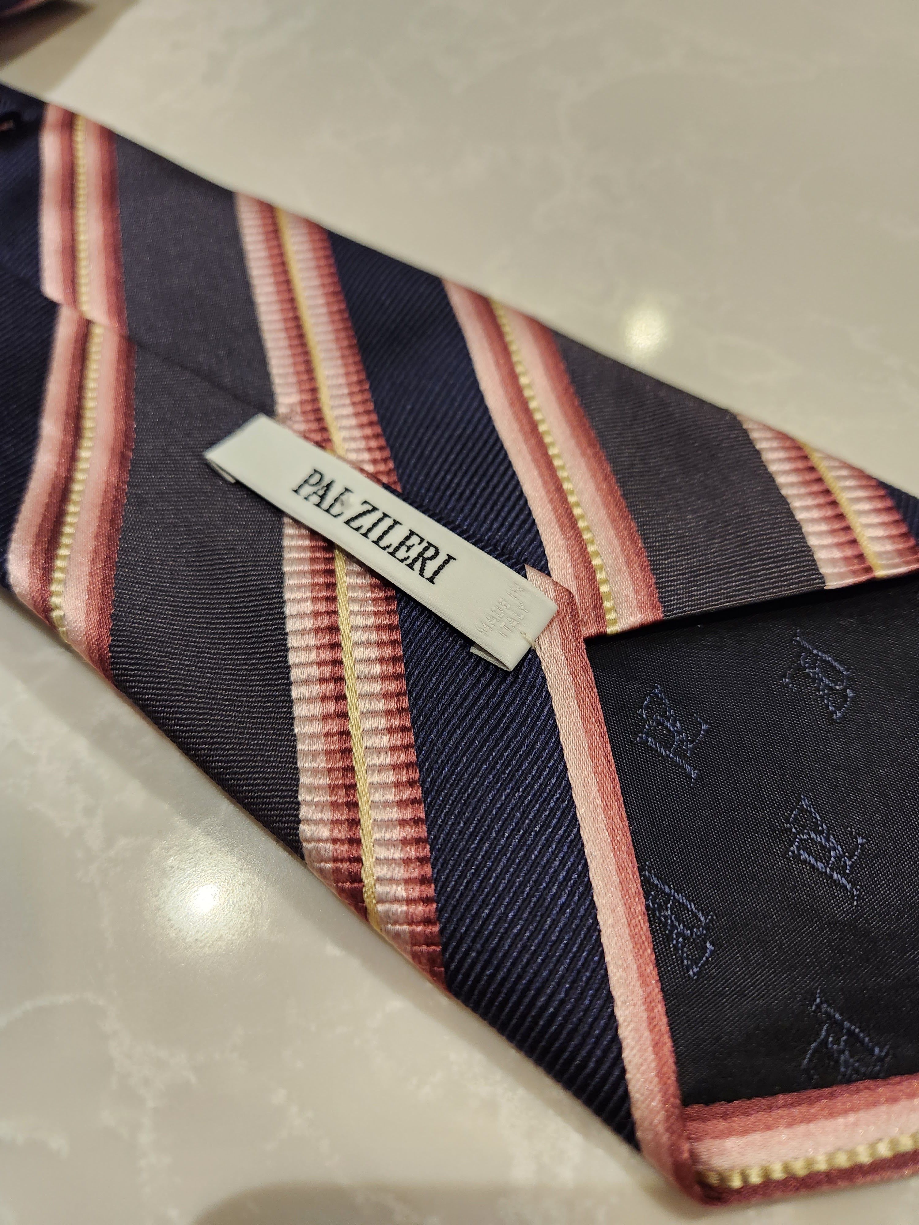 Pal Zileri 100% Silk Navy Blue / Pink Striped Neck Tie Size ONE SIZE - 3 Thumbnail