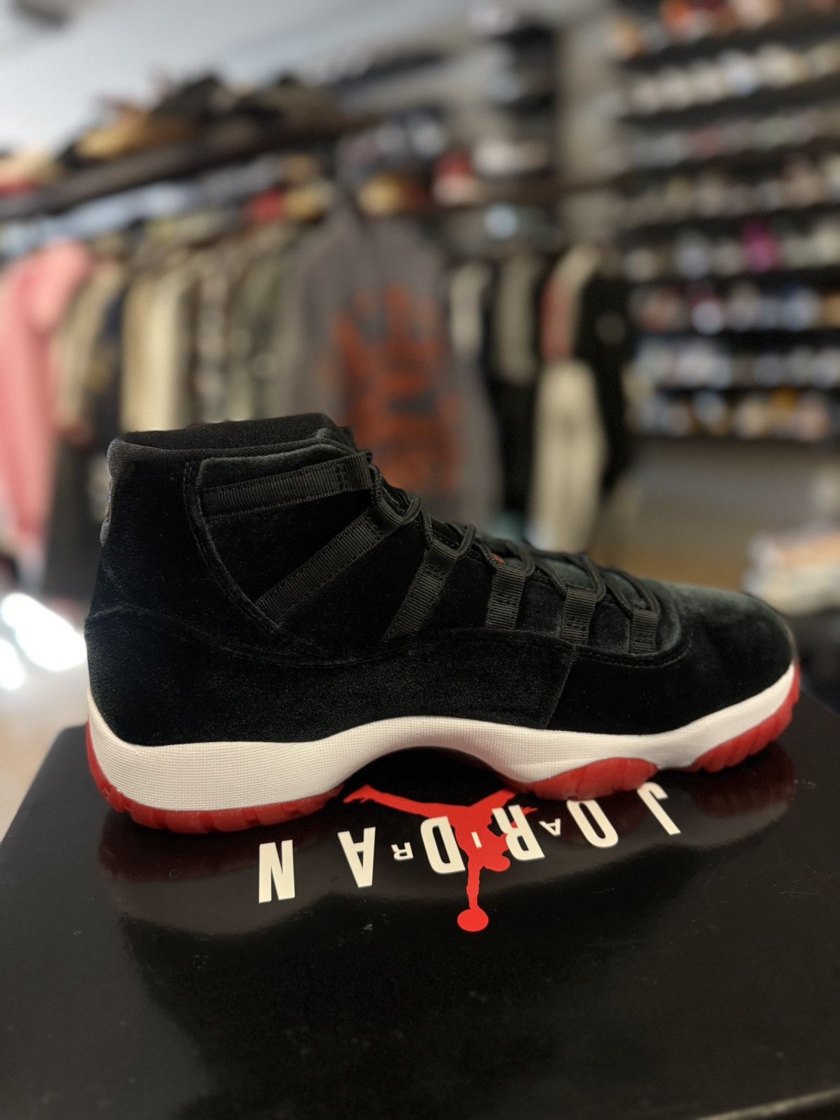 Jordan Brand × Nike Jordan 11 High Top Bred Velvet Women’s Size 12/10.5M NEW Size US 10.5 / EU 43-44 - 4 Thumbnail
