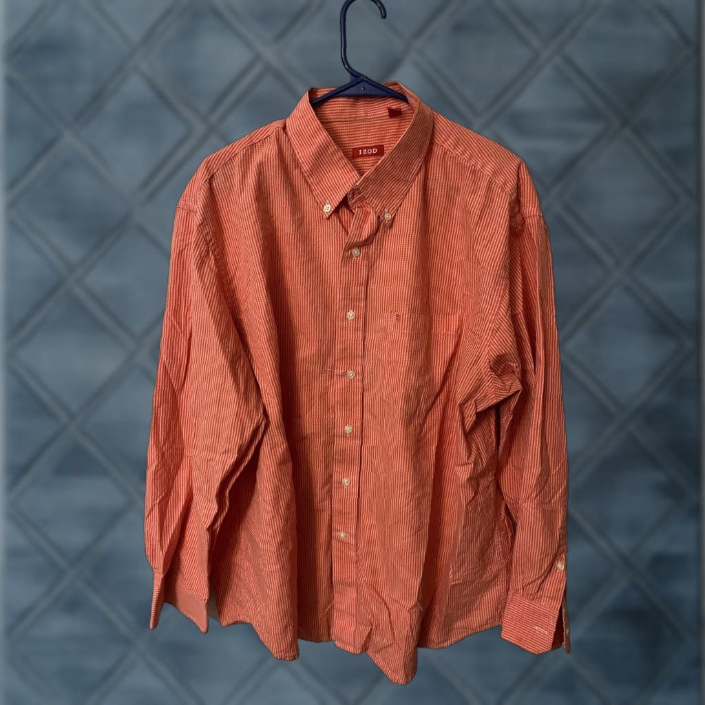 Izod IZOD Button-Up Shirt Mens Long Sleeve Orange Gingham Plaid Cotton XL Button-Down Casual Classic Size US XL / EU 56 / 4 - 1 Thumbnail