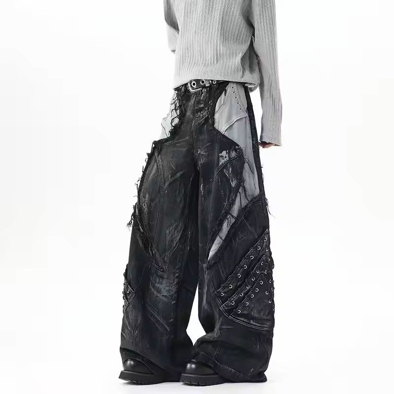 Japanese Brand Loose Style Patchwork Drawstring Denim Pant Size US 27 - 4 Thumbnail