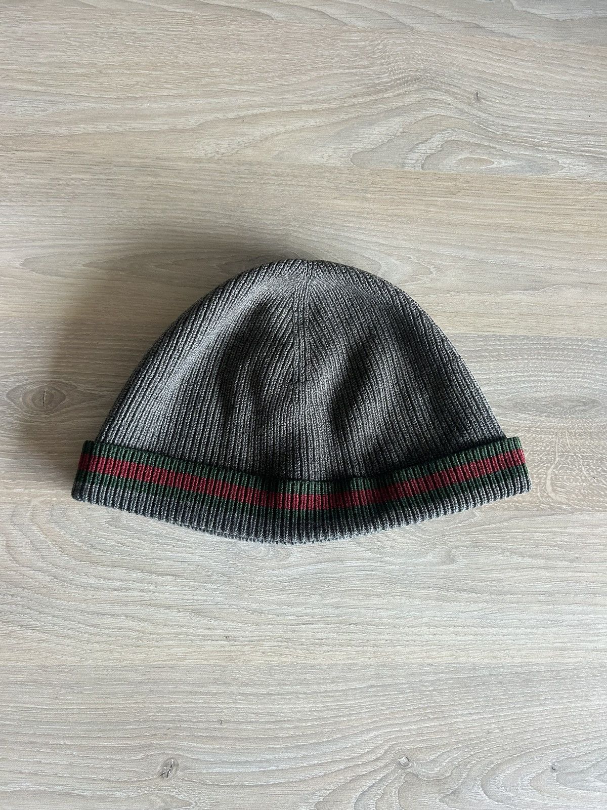 Gucci Grey Wool/Silk Blend Beanie with Web Detail Size ONE SIZE - 1 Thumbnail