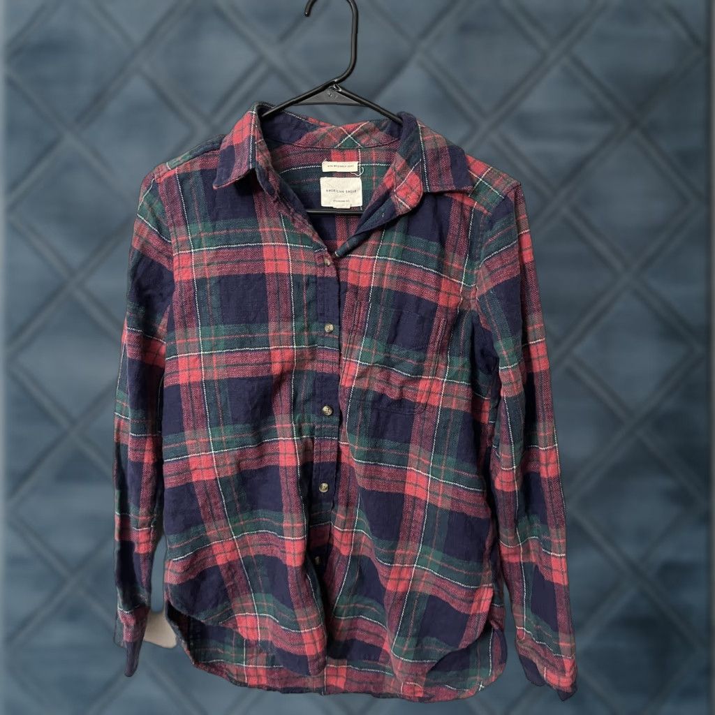 American Eagle Outfitters American Eagle Outfitters Shirt XS Multicolor Plaid Button-Up Chambray 100% Cotton Womens Size XS / US 0-2 / IT 36-38 - 1 Thumbnail