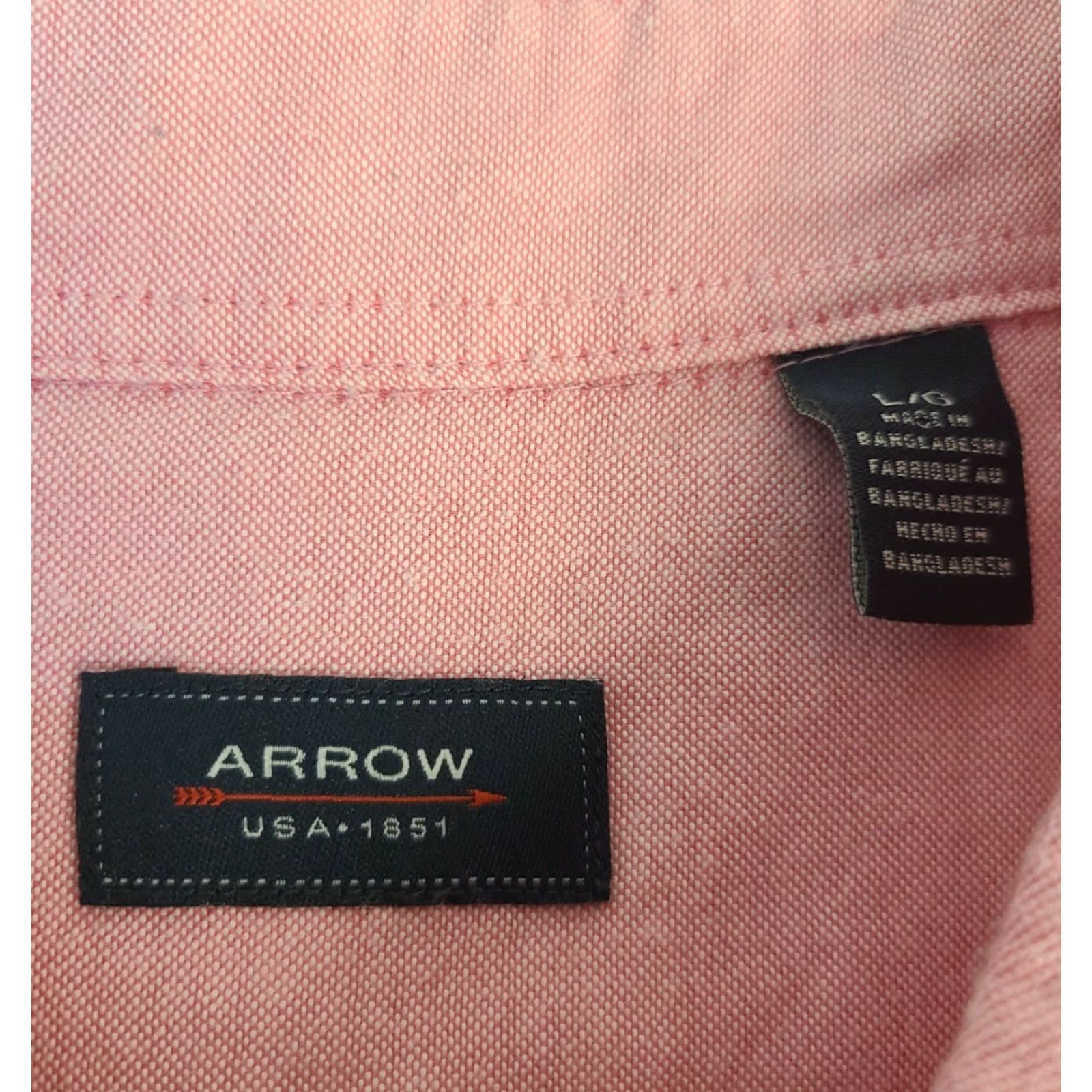 Arrow ARROW Dress Shirt Men Large Pink Solid Cotton Blend Classic Fit Collared Point Cuff Shirt Size 42R - 2 Thumbnail
