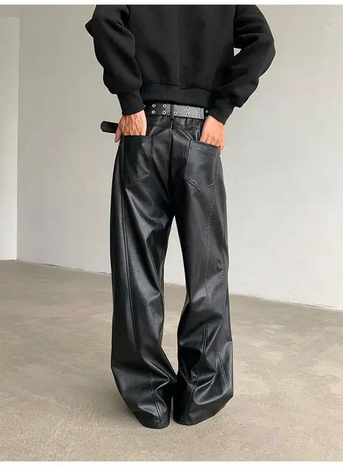 VIBE Faux Leather Black Wide Leg Flare Pants Size US 30 / EU 46 - 8 Thumbnail