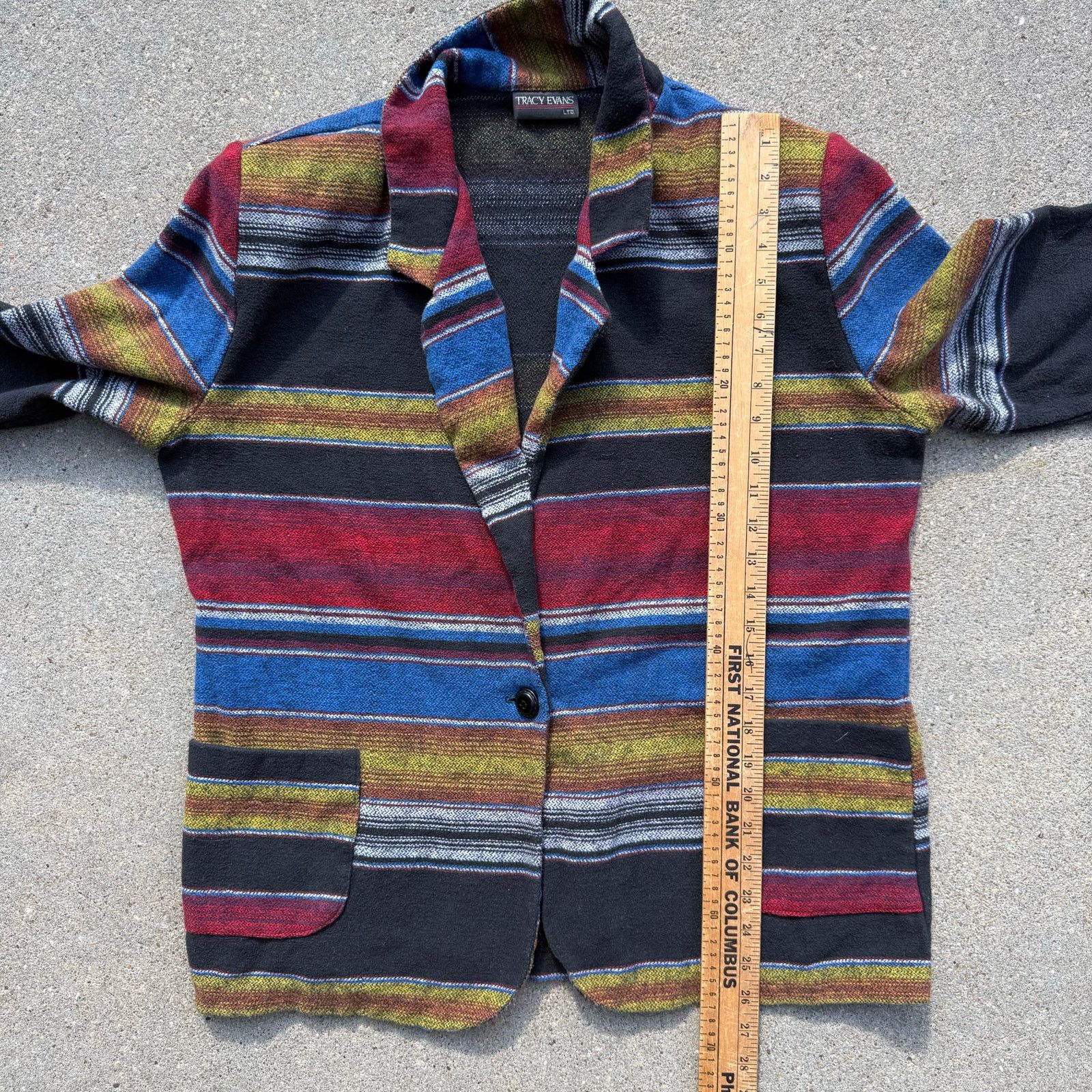 Vintage 90s Saddle Blanket Stripe Western Boxy Blazer Dark Tones LG Size L / US 10 / IT 46 - 8 Thumbnail