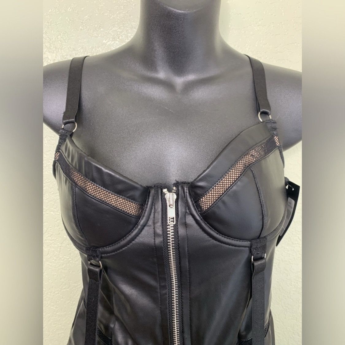 Other Fredericks Faux Leather Zip Up Corset Mesh Cups Size Small Size S / US 4 / IT 40 - 5 Thumbnail