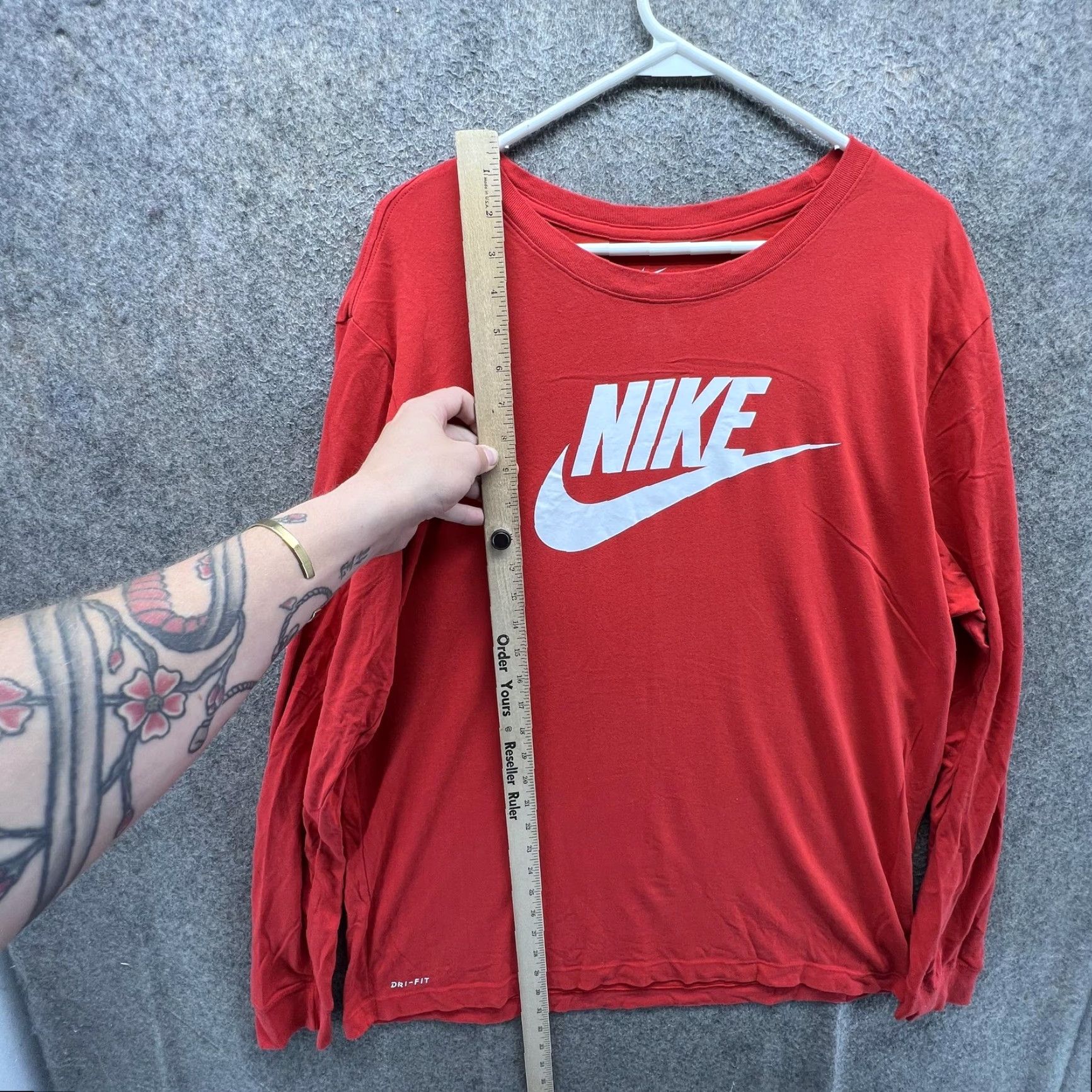 Nike Nike Dri-FIT Mens XL Long Sleeve Shirt Red Logo Athletic Running Tee Top Size US XL / EU 56 / 4 - 3 Thumbnail