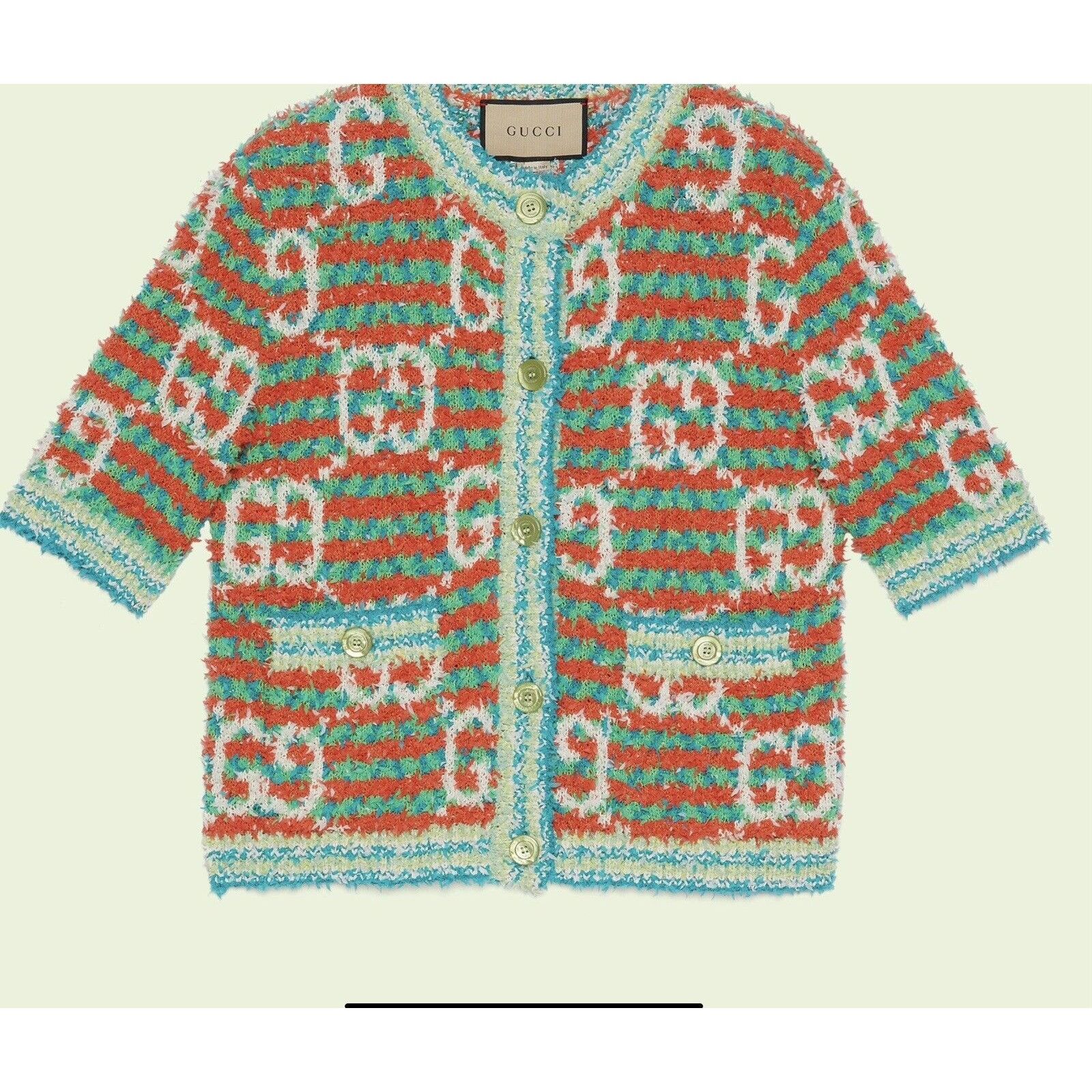 Gucci NWT GUCCI Green/Red Maxi GG Cotton Blend Cardigan Sweater Si Size M / US 6-8 / IT 42-44 - 3 Thumbnail