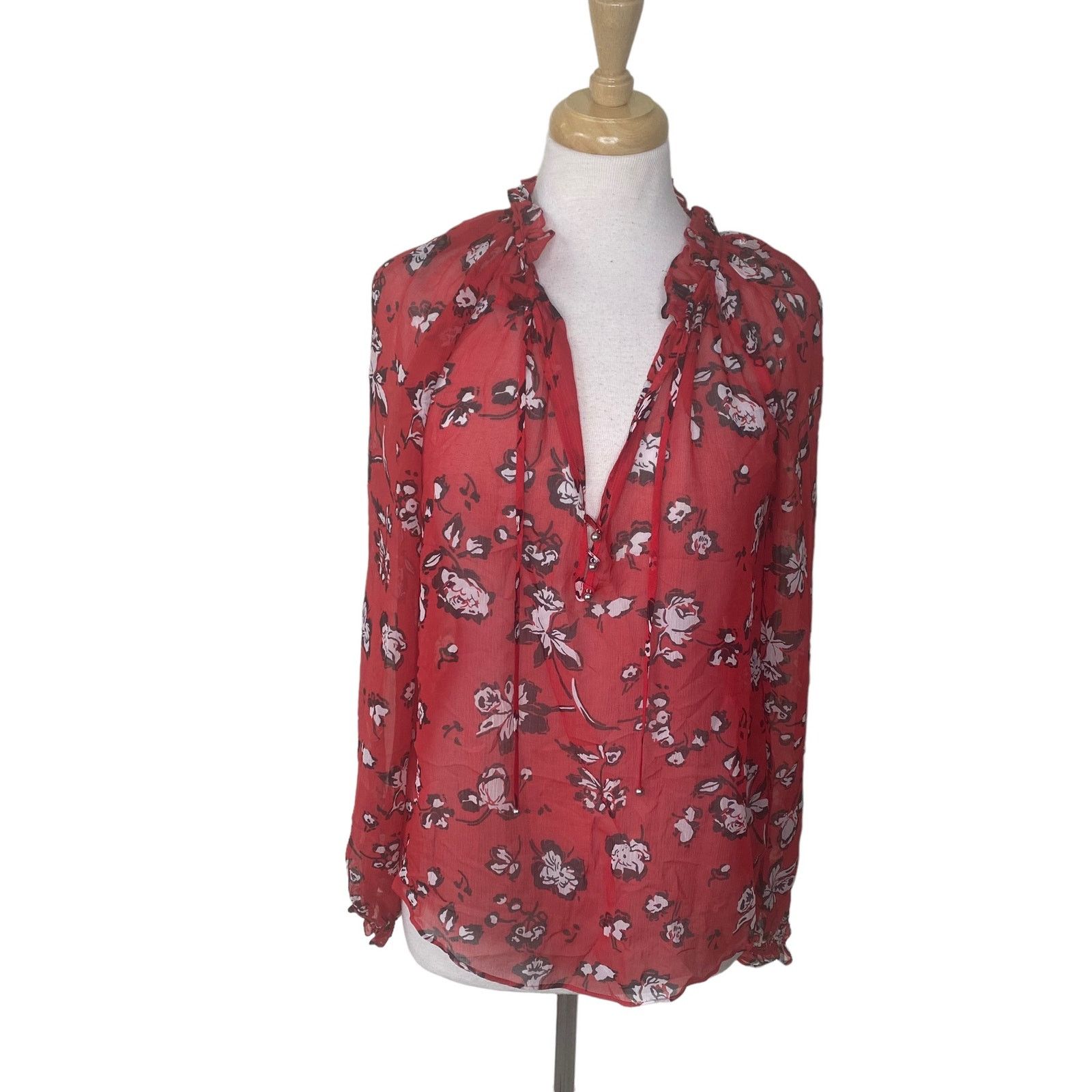 Veronica Beard VERONICA BEARD Antonette Silk Peasant Top Size 6 Red Multi Size M / US 6-8 / IT 42-44 - 1 Thumbnail