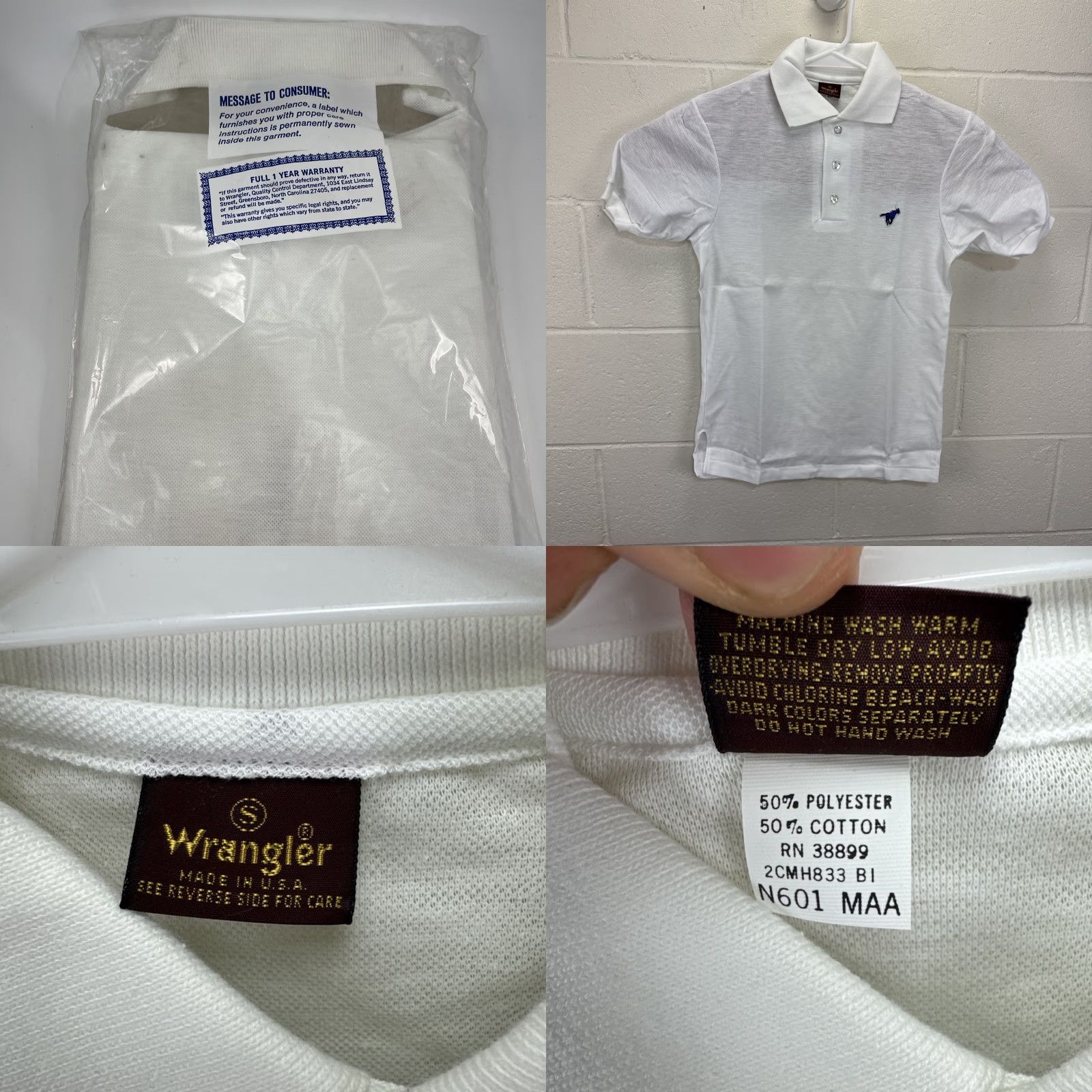 Wrangler VINTAGE Wrangler White Polo Shirt S Cotton 1970s White Polo Shirt, Cotton, Short Sleeve, Made in USA, 70s, Secretary/Geek Mens Size US S / EU 44-46 / 1 - 9 Thumbnail