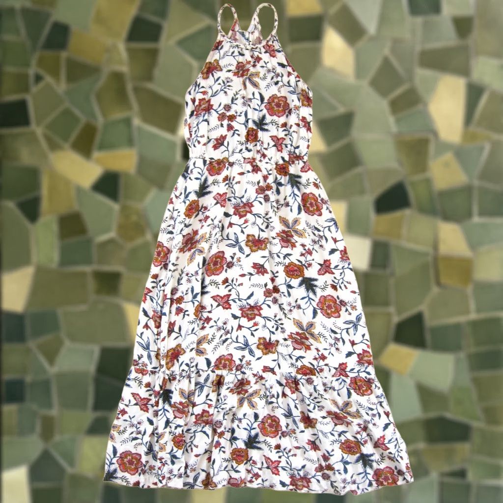 Old Navy Old Navy Floral Maxi Tank Dress S Women's Sleeveless High Neck 100% Rayon Pink Blue White Floral Size S / US 4 / IT 40 - 1 Thumbnail