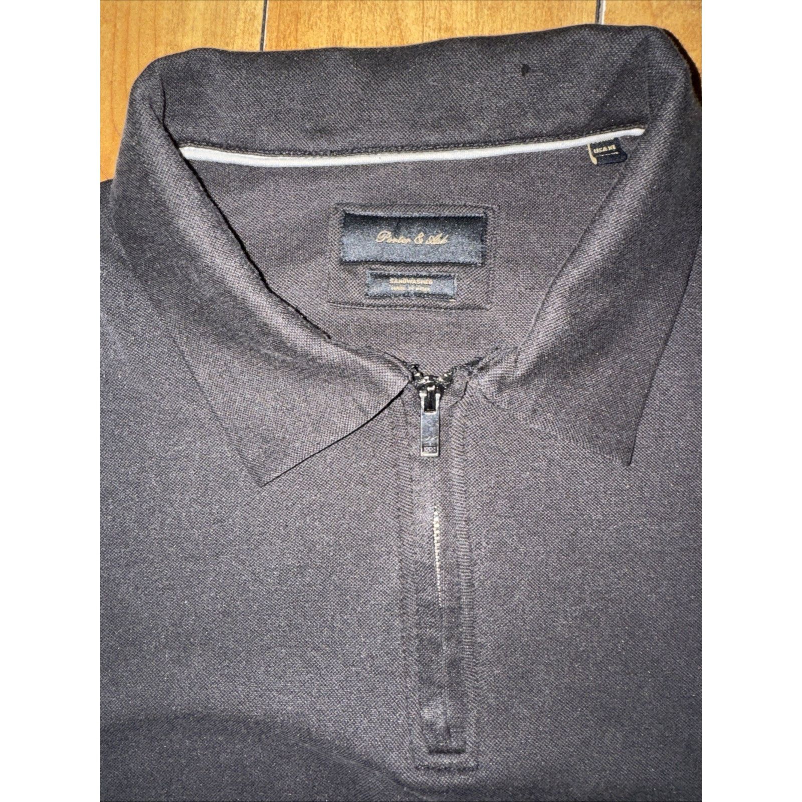 ASH Porter Ash Quarter Zip Polo Shirt Black XL 22x27 Sand Washed Size US XL / EU 56 / 4 - 2 Thumbnail